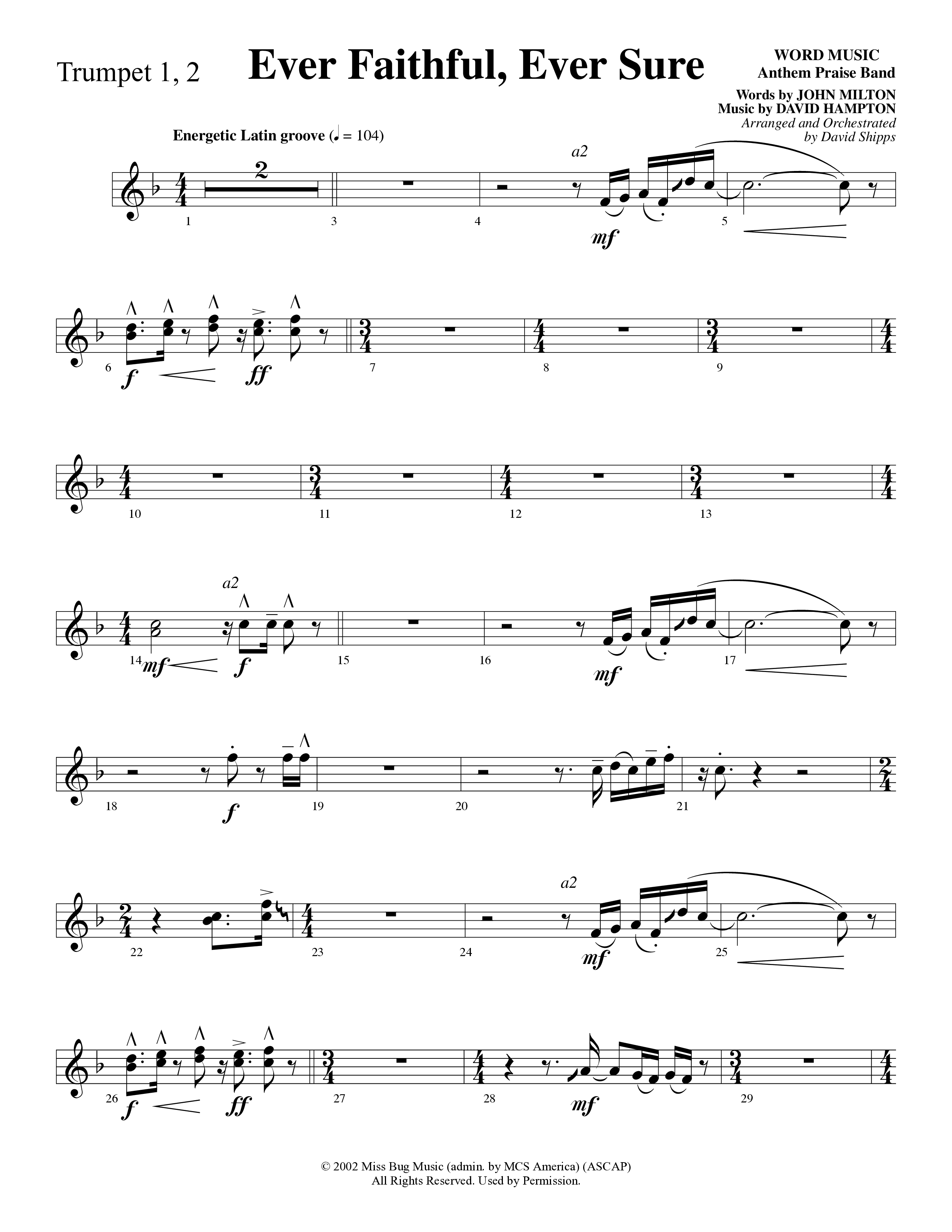 Ever Faithful Ever Sure (Choral Anthem SATB) Trumpet 1,2 (Word Music Choral / Arr. David Shipps)