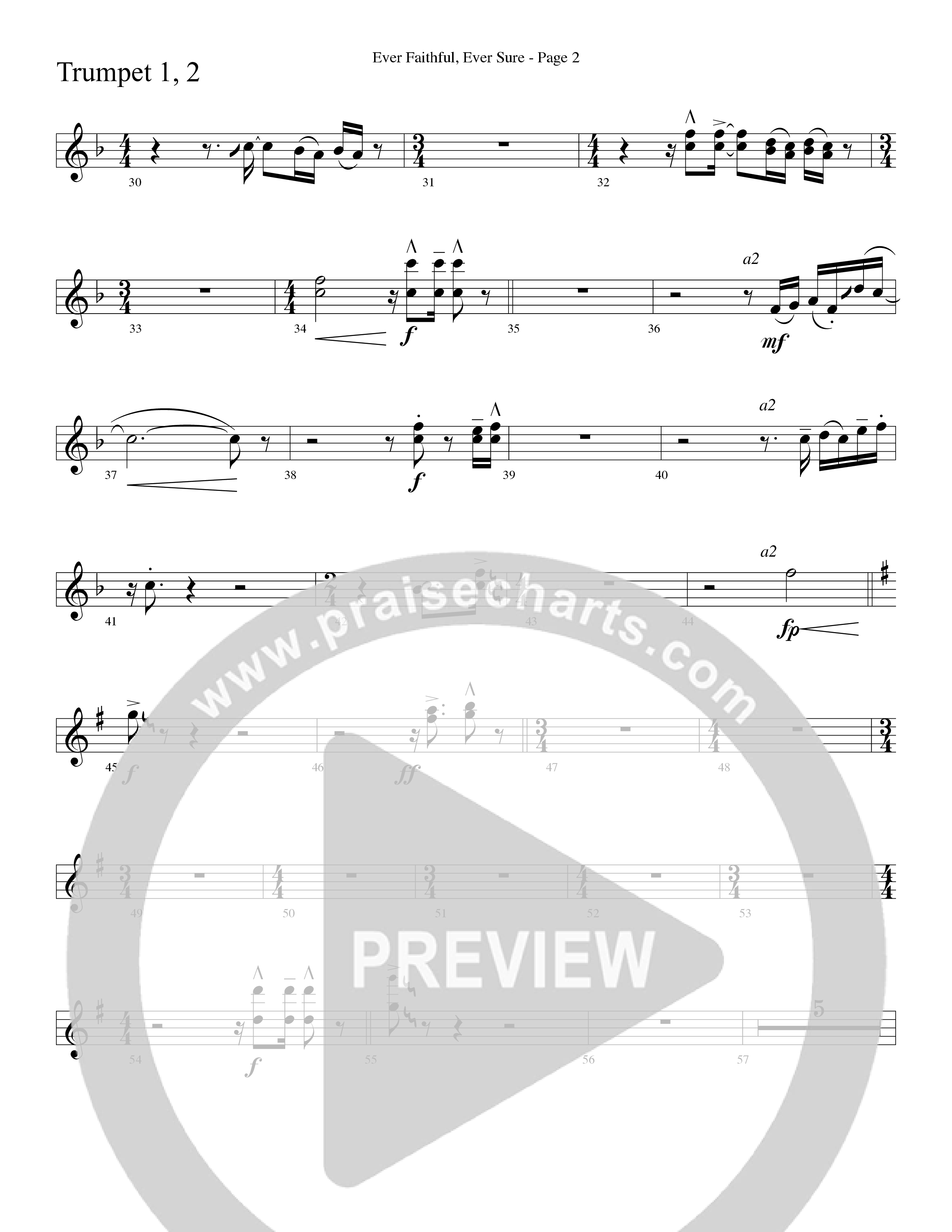 Ever Faithful Ever Sure (Choral Anthem SATB) Trumpet 1,2 (Word Music Choral / Arr. David Shipps)