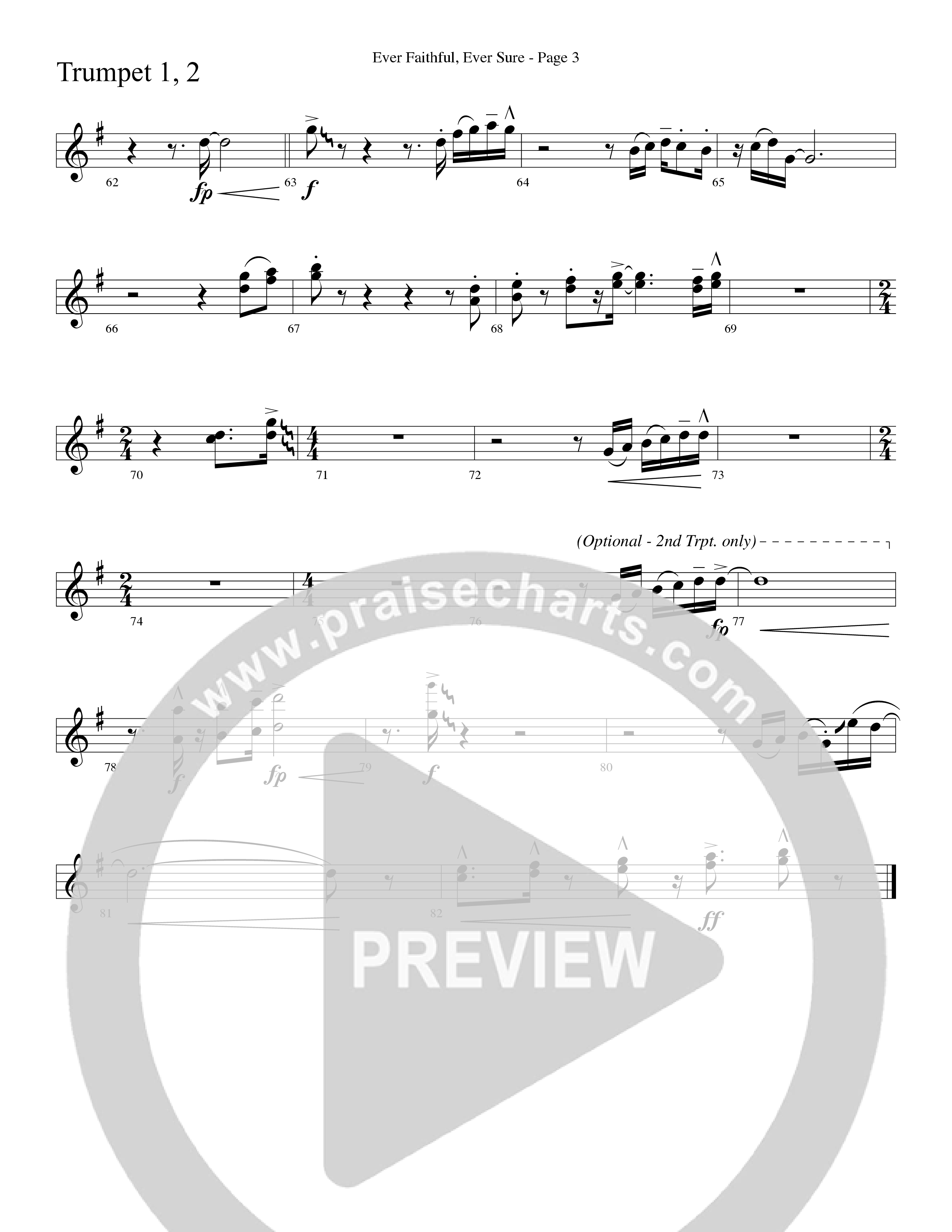 Ever Faithful Ever Sure (Choral Anthem SATB) Trumpet 1,2 (Word Music Choral / Arr. David Shipps)