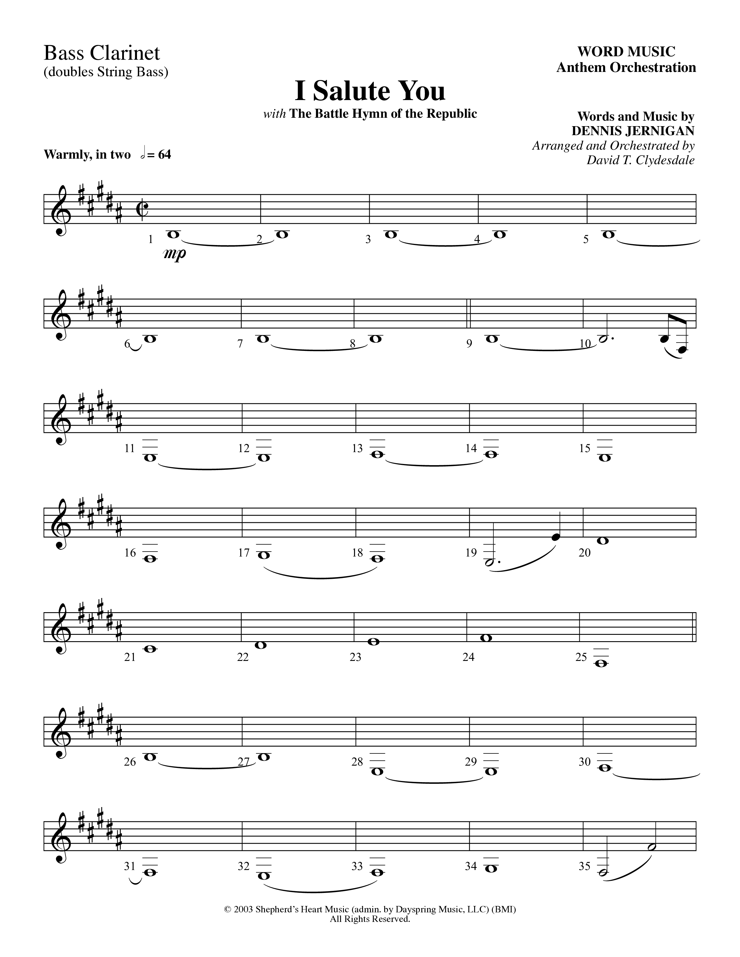 I Salute You with Battle Hymn of the Republic (Choral Anthem SATB) Bass Clarinet (Word Music Choral / Arr. David T. Clydesdale)