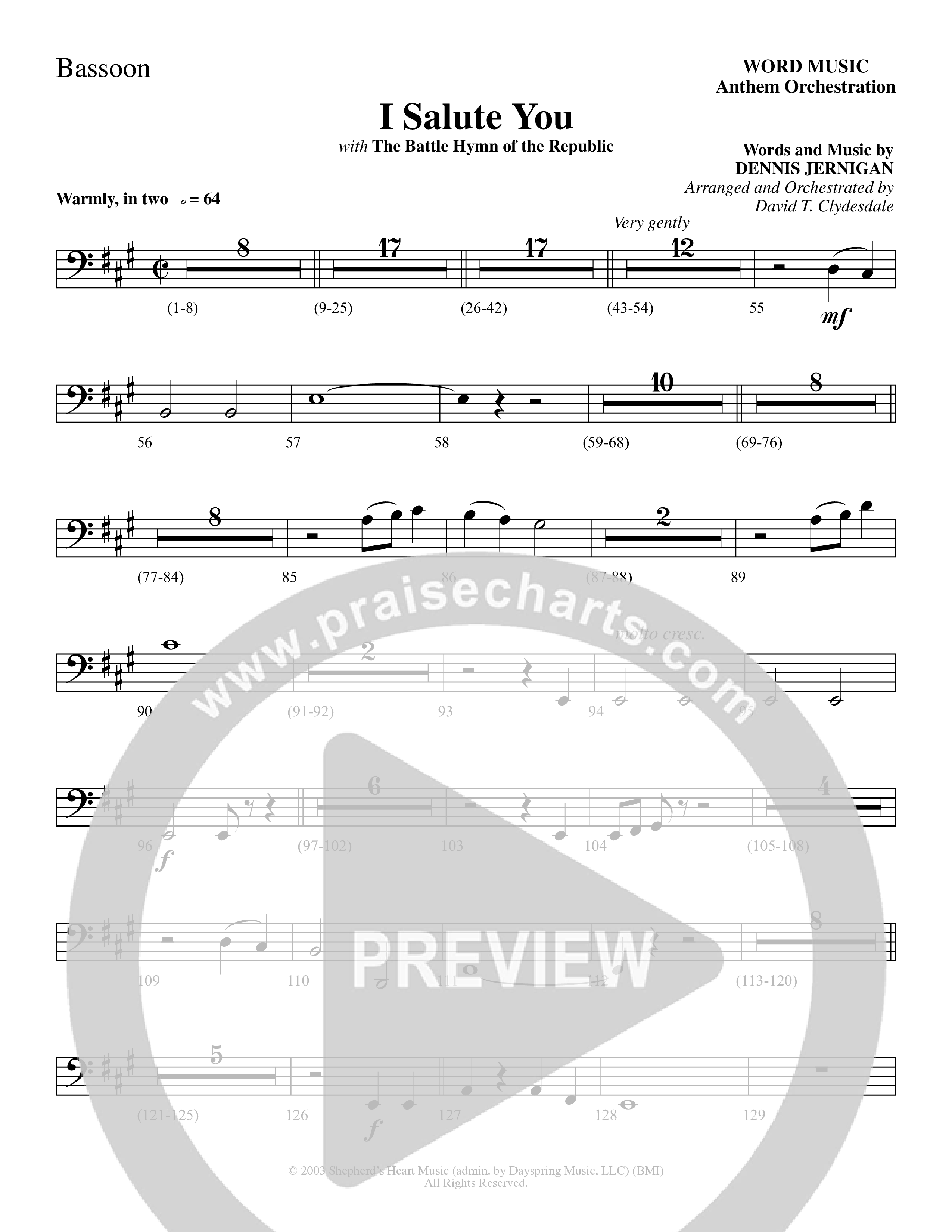 I Salute You with Battle Hymn of the Republic (Choral Anthem SATB) Bassoon (Word Music Choral / Arr. David T. Clydesdale)