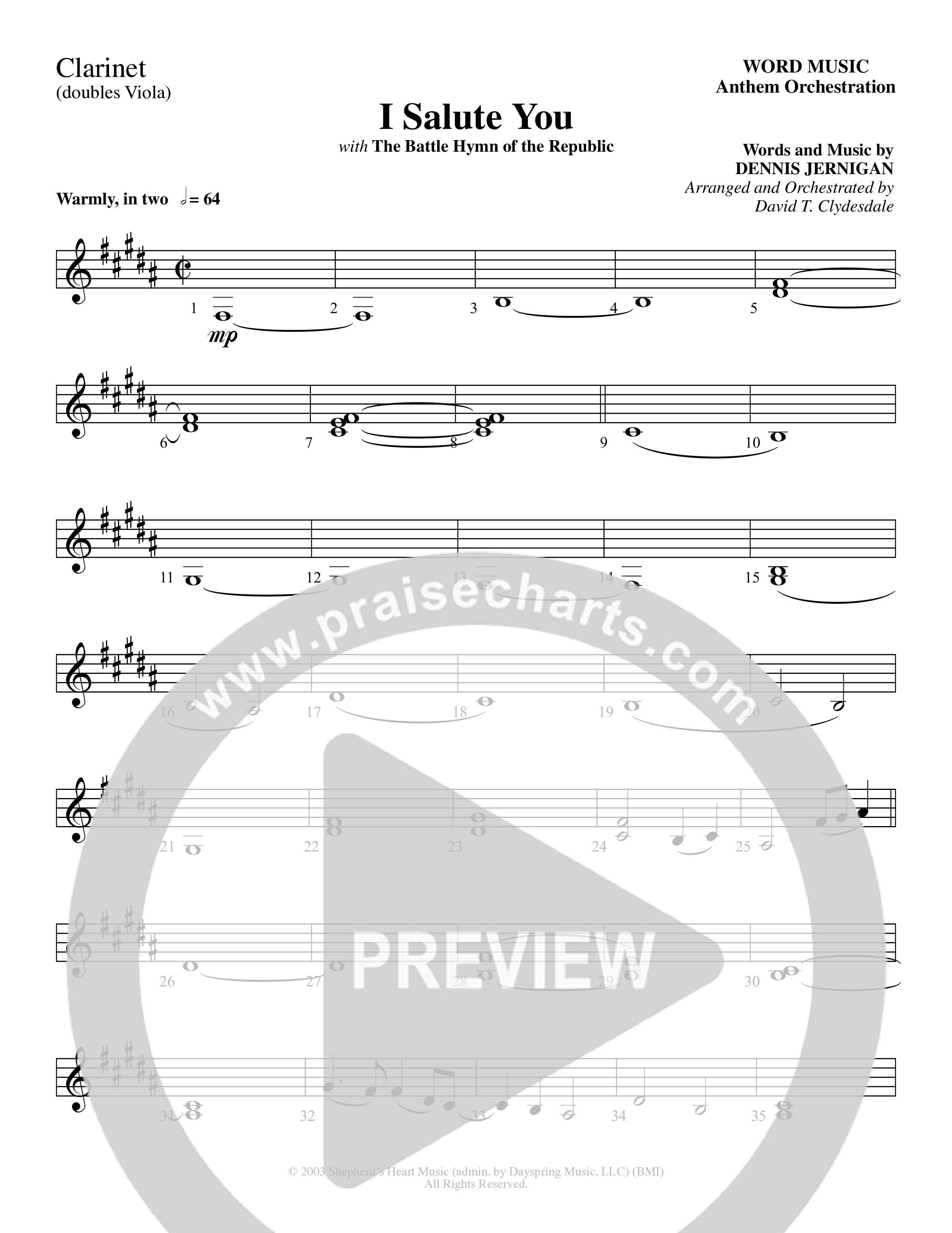 I Salute You with Battle Hymn of the Republic (Choral Anthem SATB) Clarinet (Word Music Choral / Arr. David T. Clydesdale)