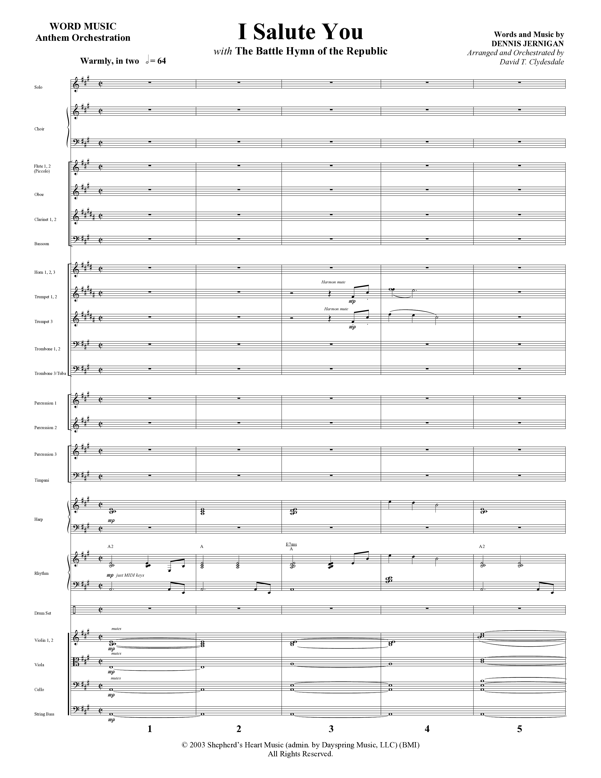 I Salute You with Battle Hymn of the Republic (Choral Anthem SATB) Orchestration (Word Music Choral / Arr. David T. Clydesdale)