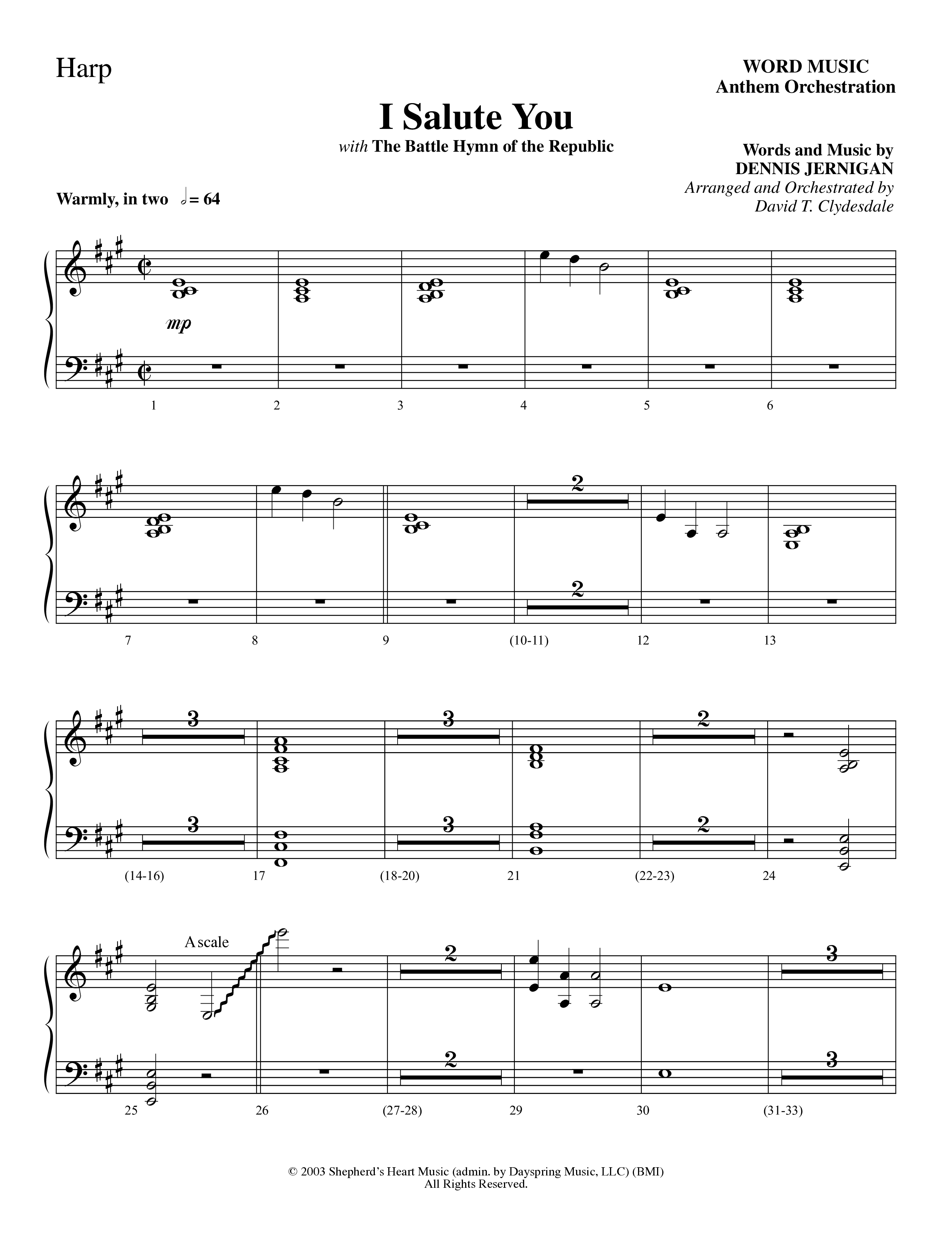 I Salute You with Battle Hymn of the Republic (Choral Anthem SATB) Harp (Word Music Choral / Arr. David T. Clydesdale)