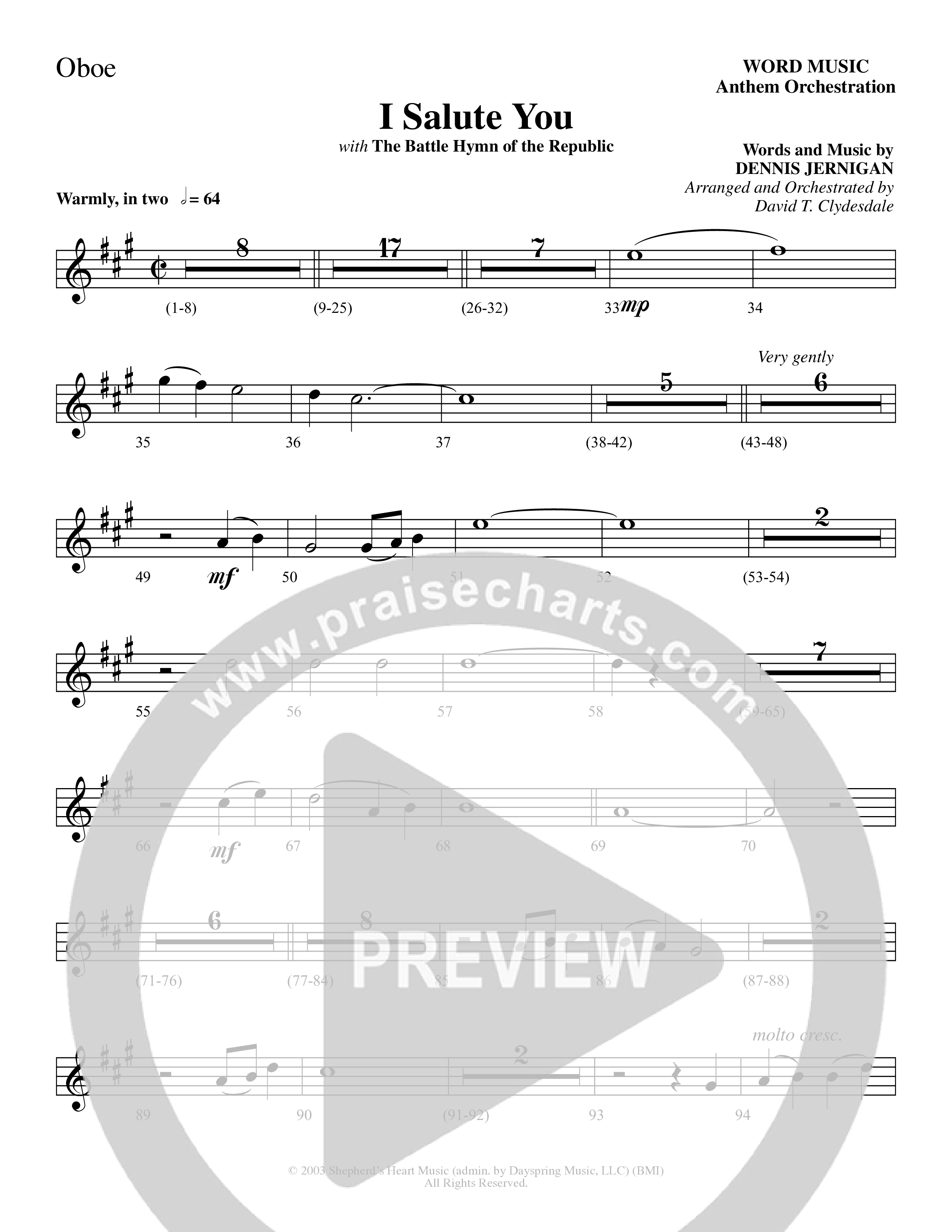 I Salute You with Battle Hymn of the Republic (Choral Anthem SATB) Oboe (Word Music Choral / Arr. David T. Clydesdale)