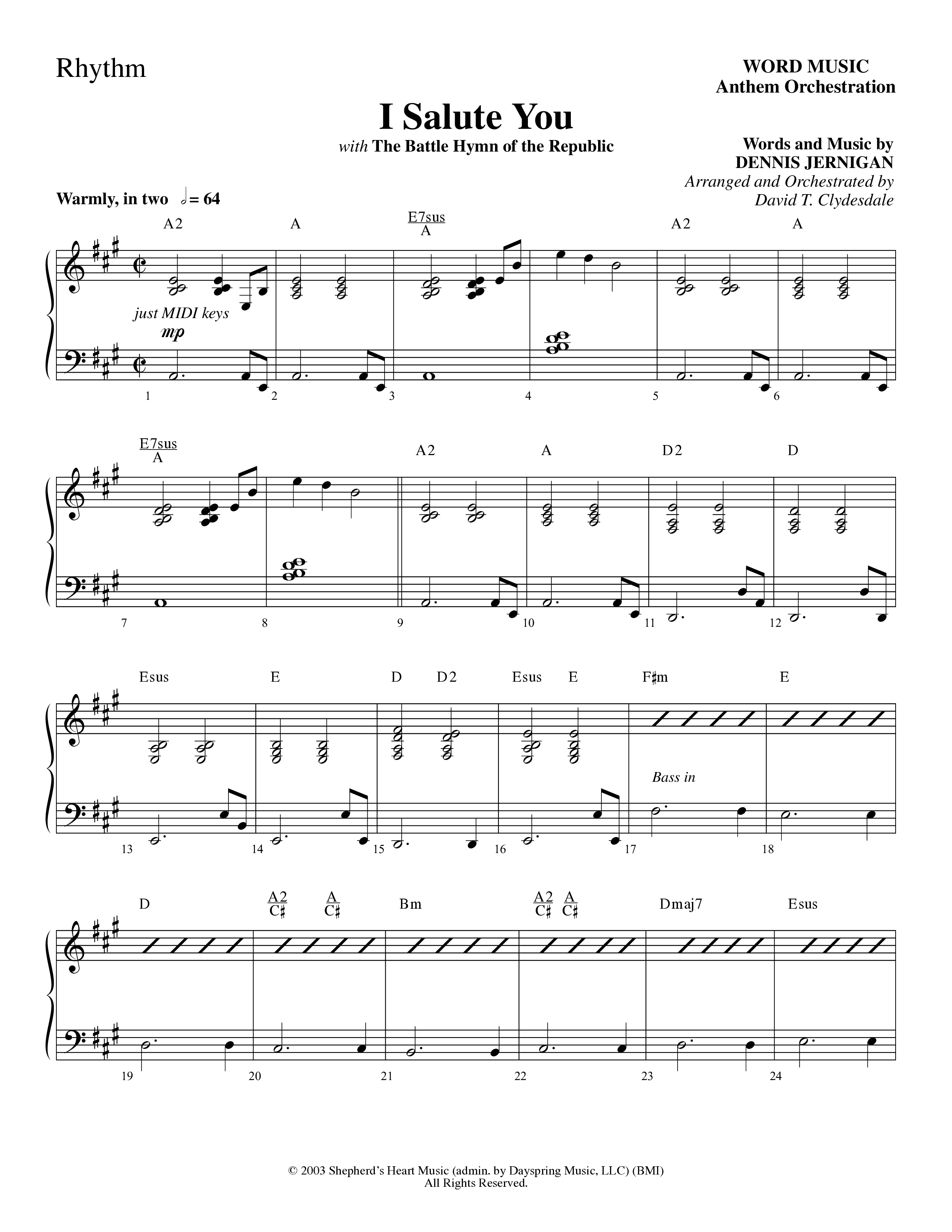 I Salute You with Battle Hymn of the Republic (Choral Anthem SATB) Rhythm Chart (Word Music Choral / Arr. David T. Clydesdale)