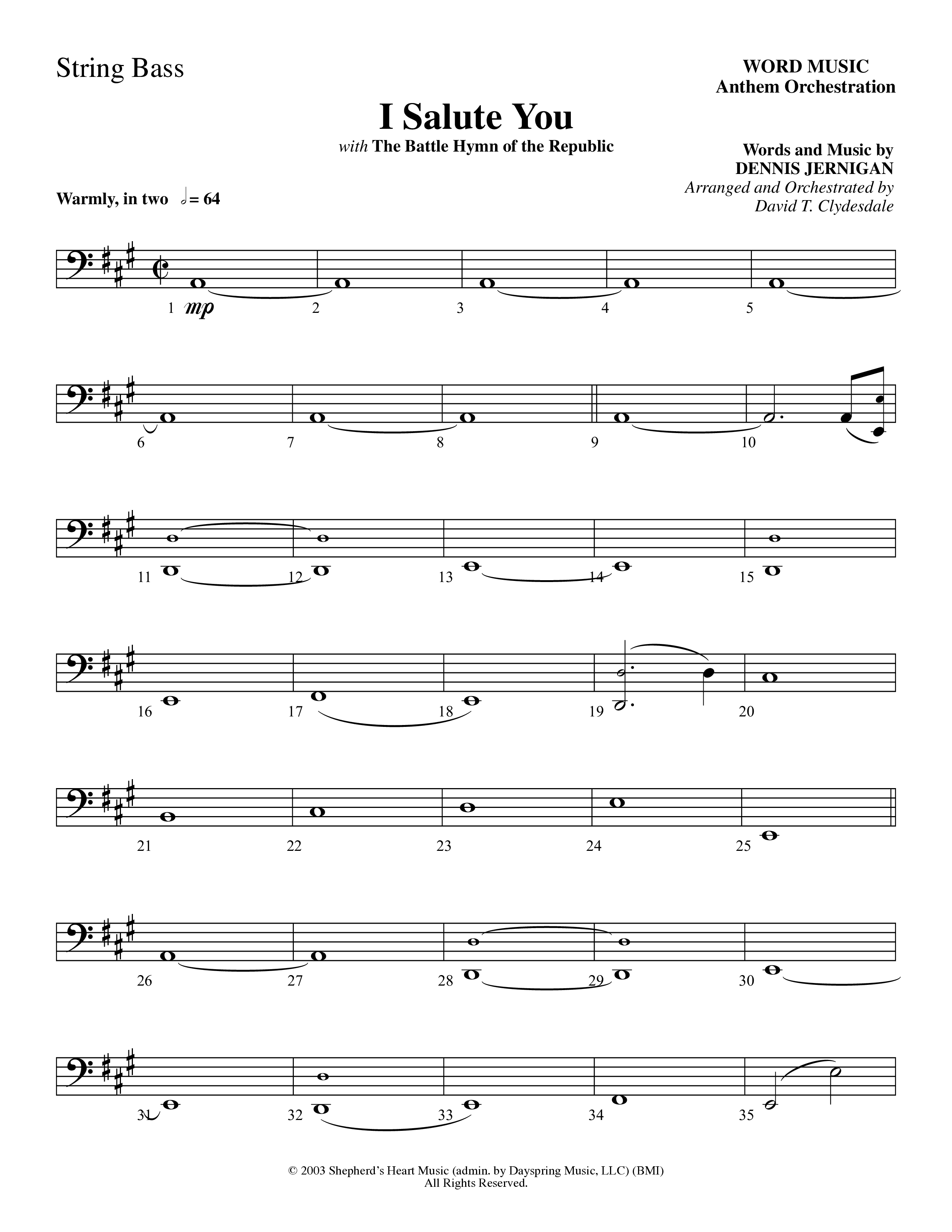 I Salute You with Battle Hymn of the Republic (Choral Anthem SATB) String Bass (Word Music Choral / Arr. David T. Clydesdale)