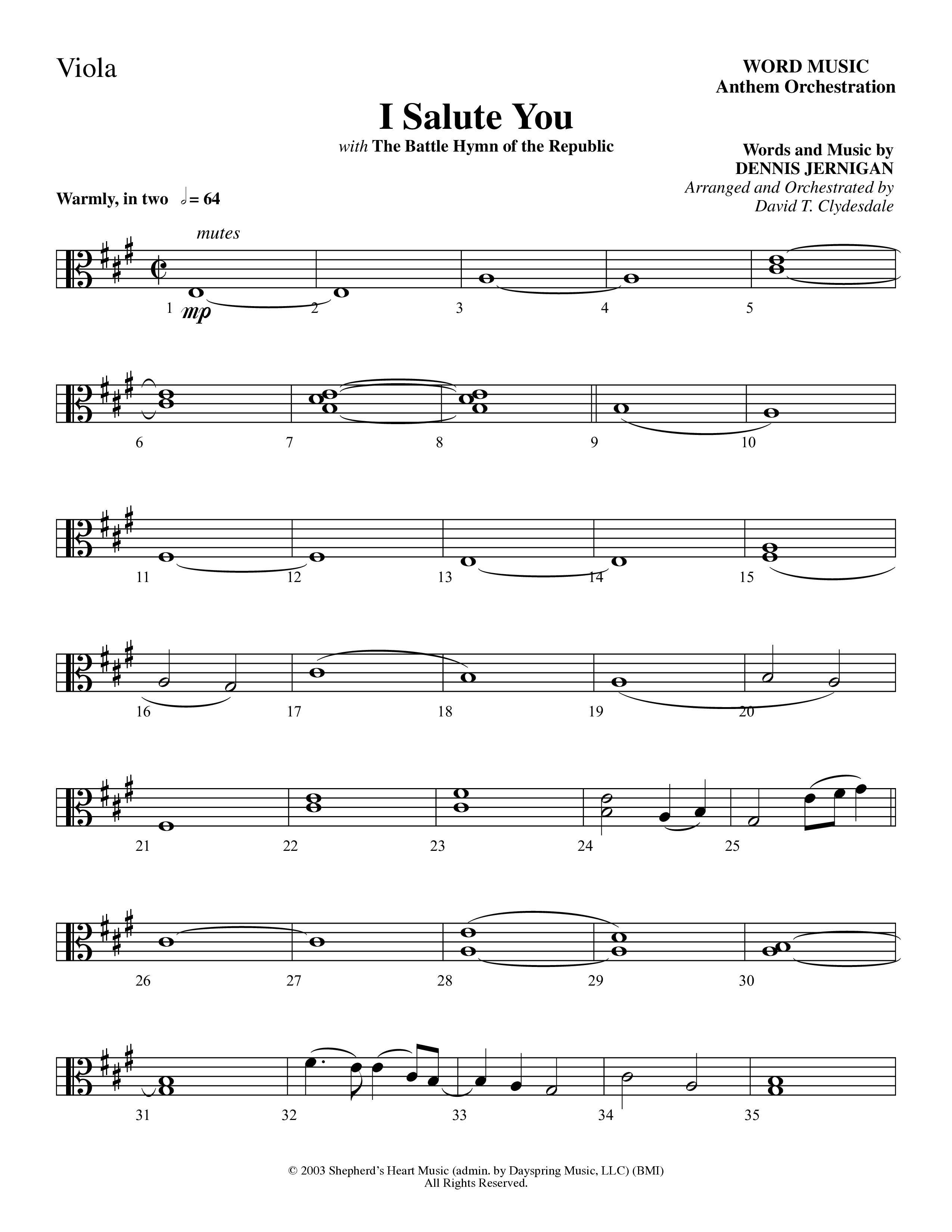 I Salute You with Battle Hymn of the Republic (Choral Anthem SATB) Viola (Word Music Choral / Arr. David T. Clydesdale)