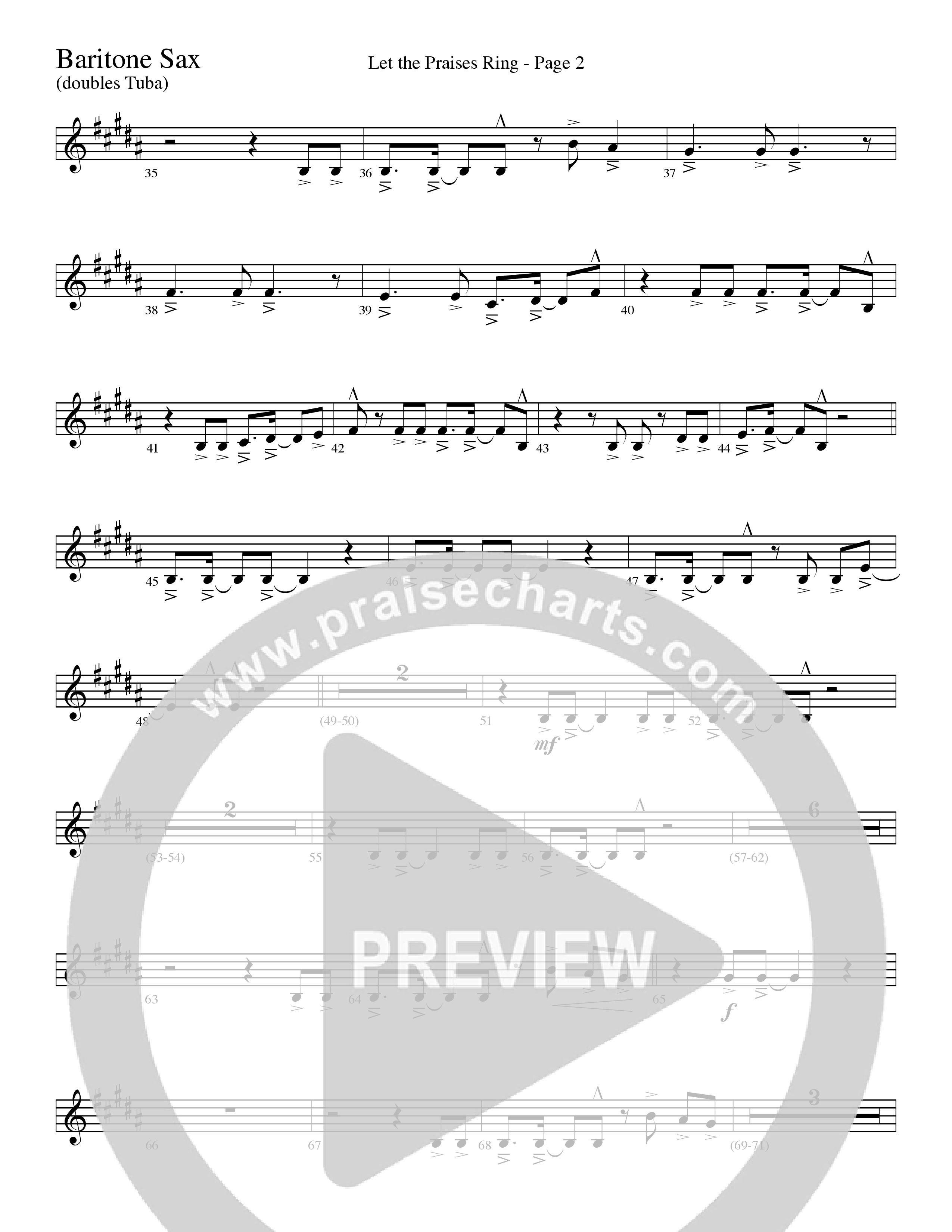 Let The Praises Ring (Choral Anthem SATB) Bari Sax (Word Music Choral / Arr. David T. Clydesdale)