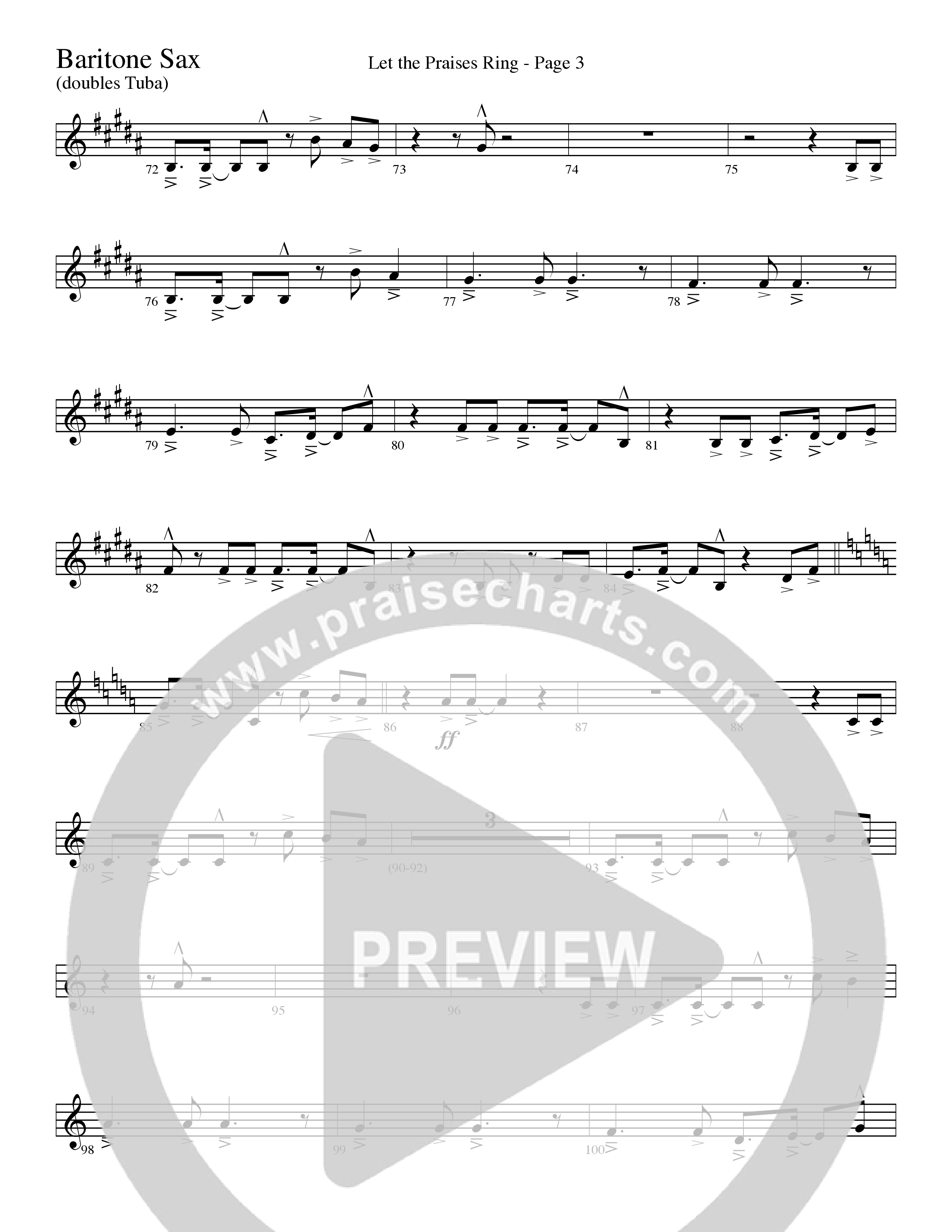 Let The Praises Ring (Choral Anthem SATB) Bari Sax (Word Music Choral / Arr. David T. Clydesdale)