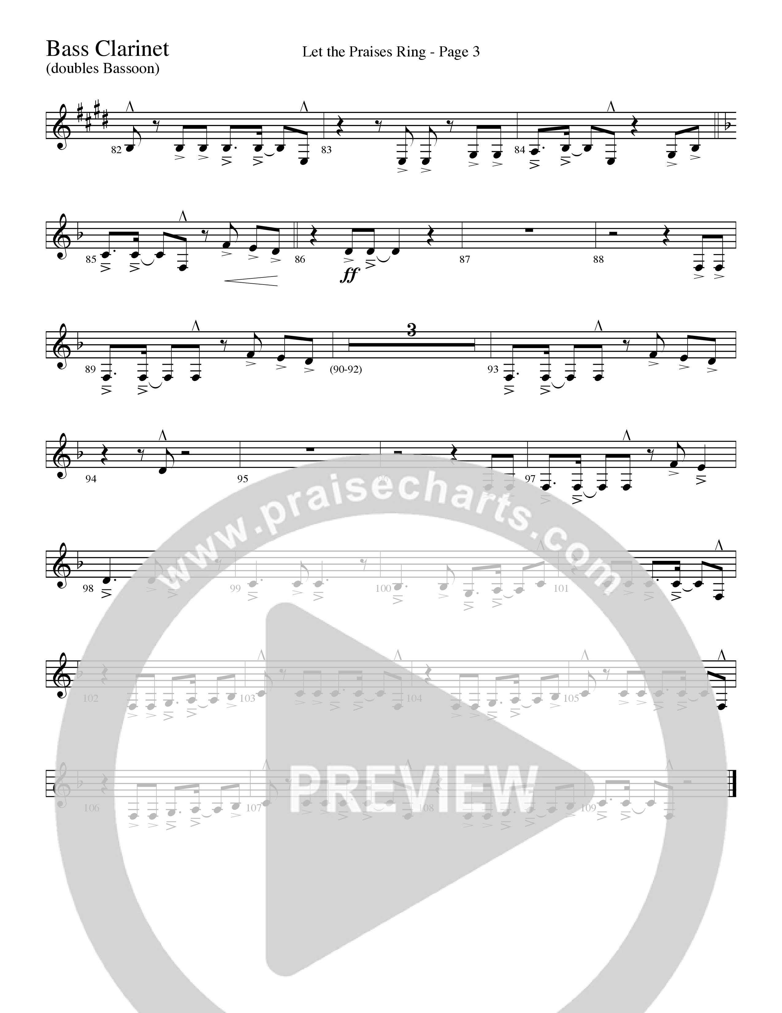 Let The Praises Ring (Choral Anthem SATB) Bass Clarinet (Word Music Choral / Arr. David T. Clydesdale)