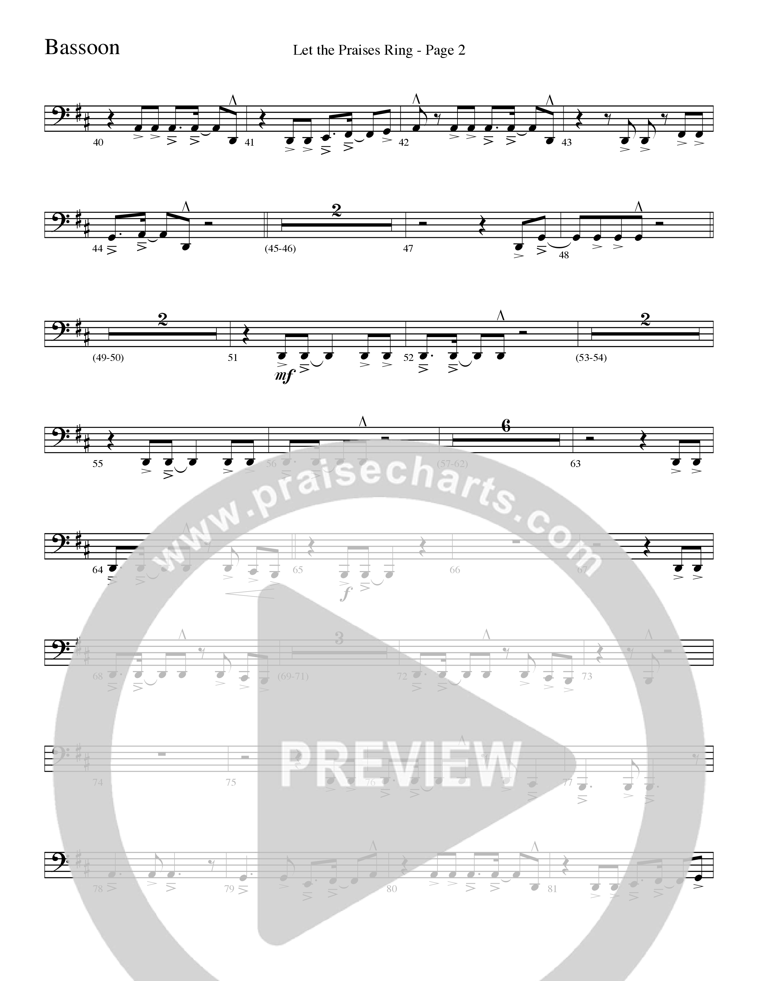 Let The Praises Ring (Choral Anthem SATB) Bassoon (Word Music Choral / Arr. David T. Clydesdale)