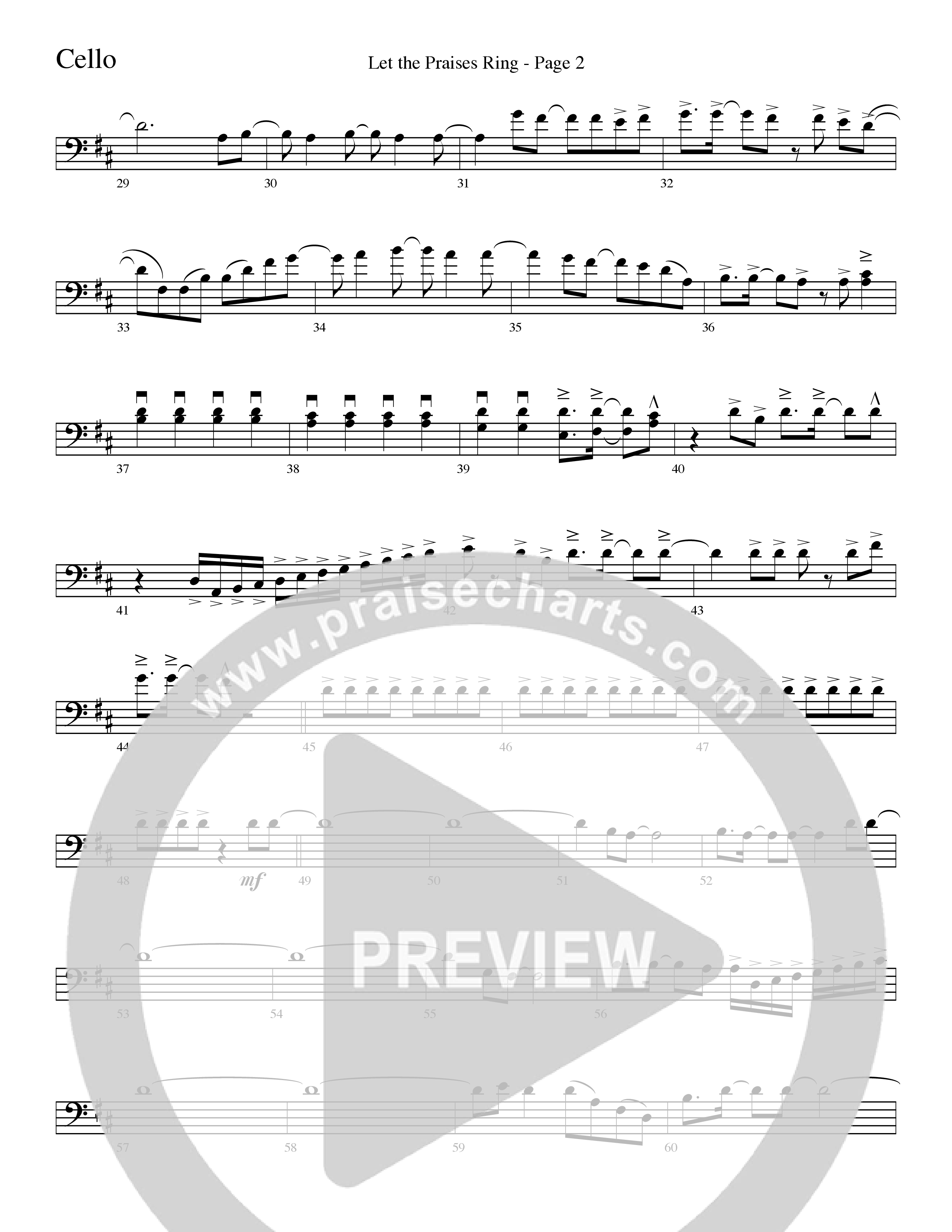 Let The Praises Ring (Choral Anthem SATB) Cello (Word Music Choral / Arr. David T. Clydesdale)