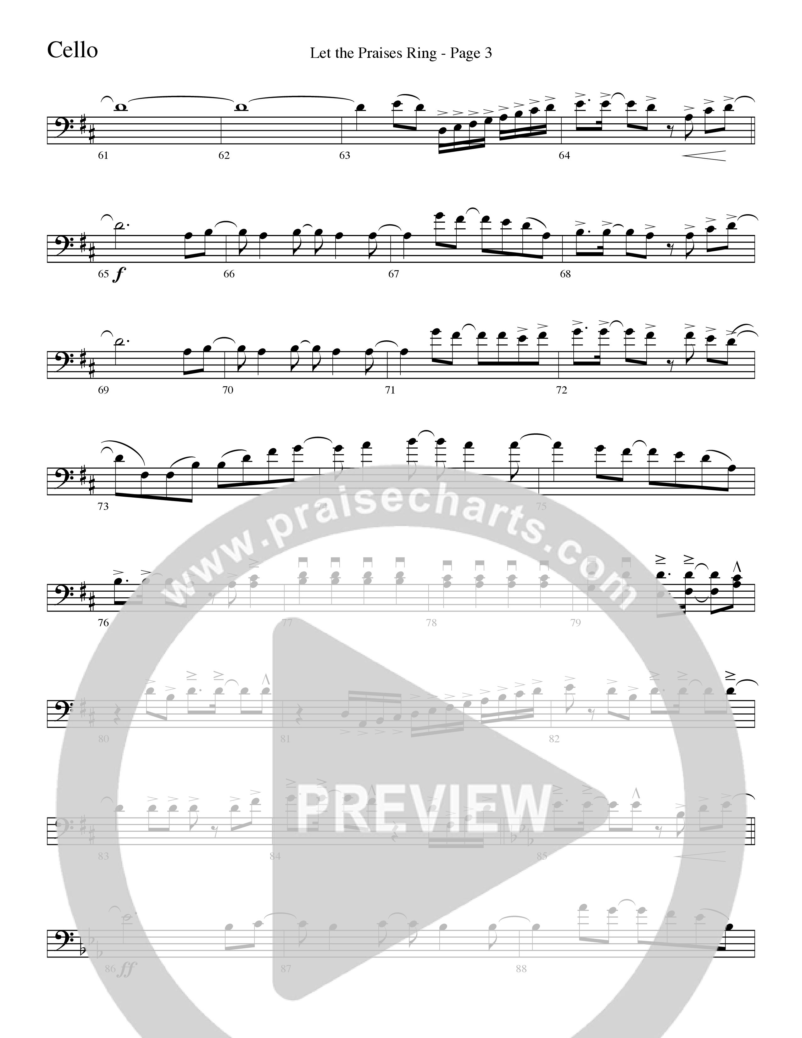 Let The Praises Ring (Choral Anthem SATB) Cello (Word Music Choral / Arr. David T. Clydesdale)