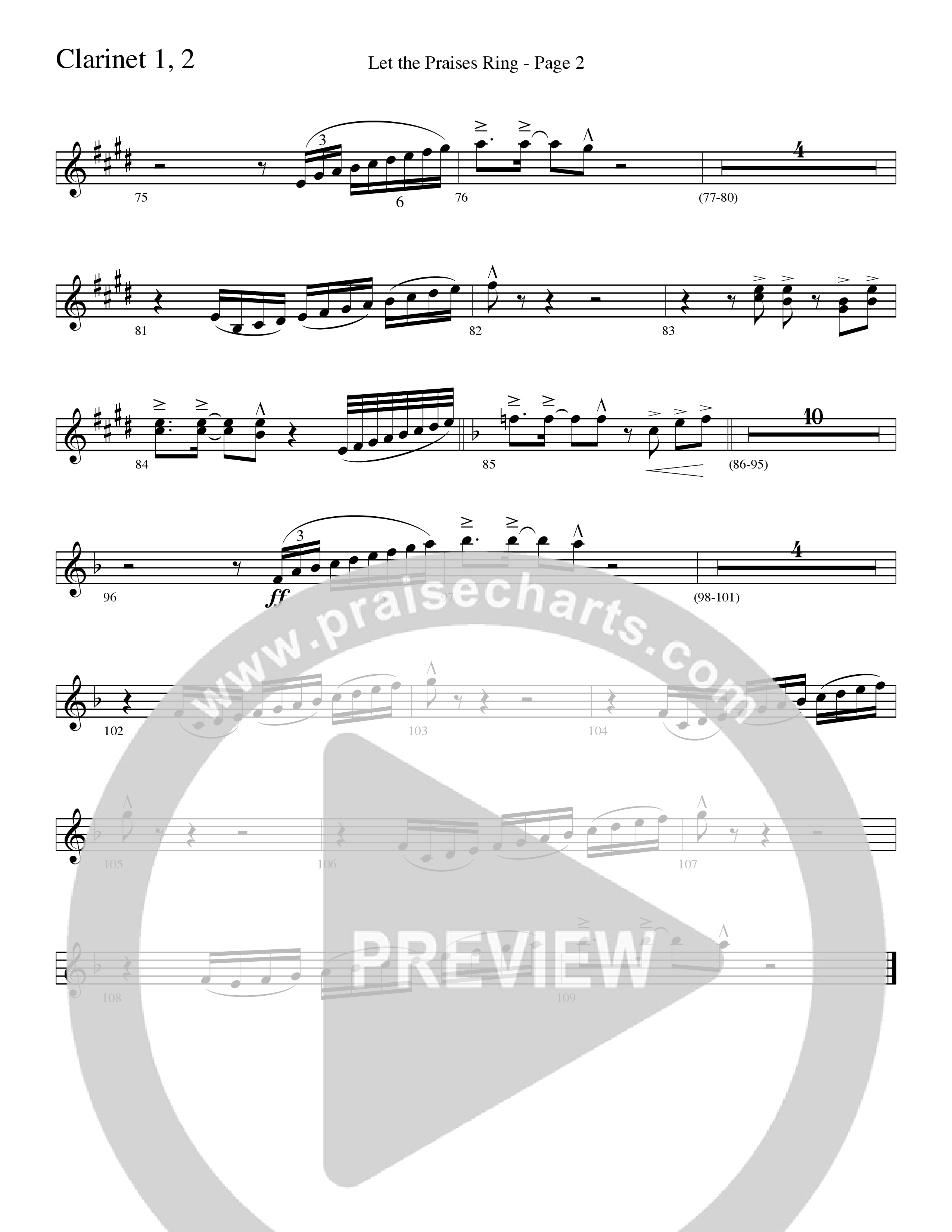 Let The Praises Ring (Choral Anthem SATB) Clarinet 1/2 (Word Music Choral / Arr. David T. Clydesdale)