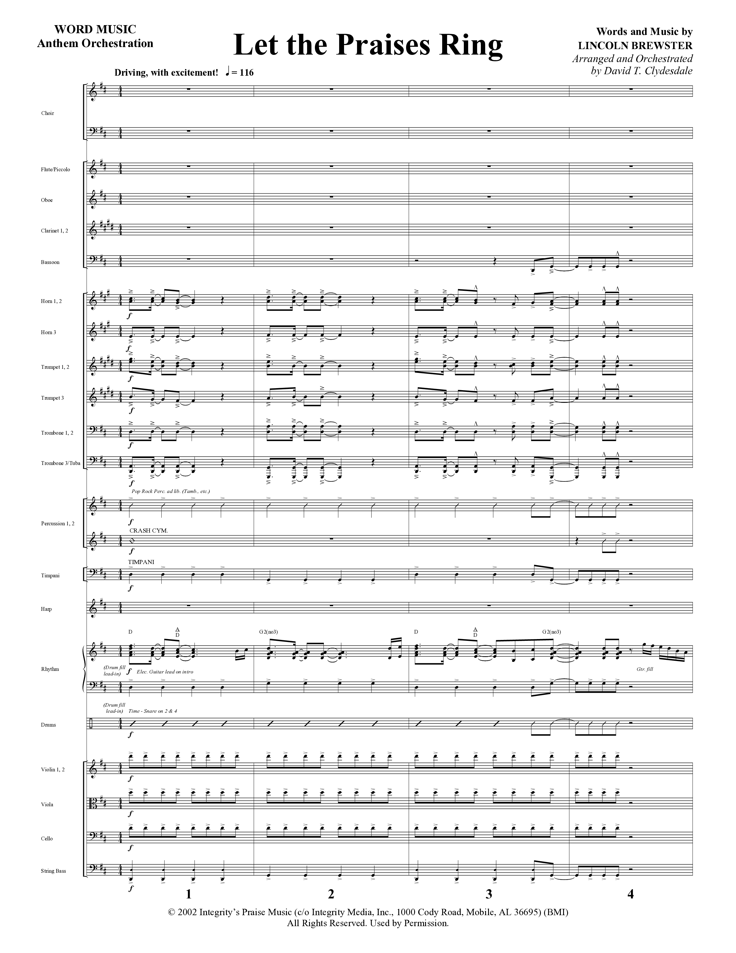 Let The Praises Ring (Choral Anthem SATB) Conductor's Score (Word Music Choral / Arr. David T. Clydesdale)