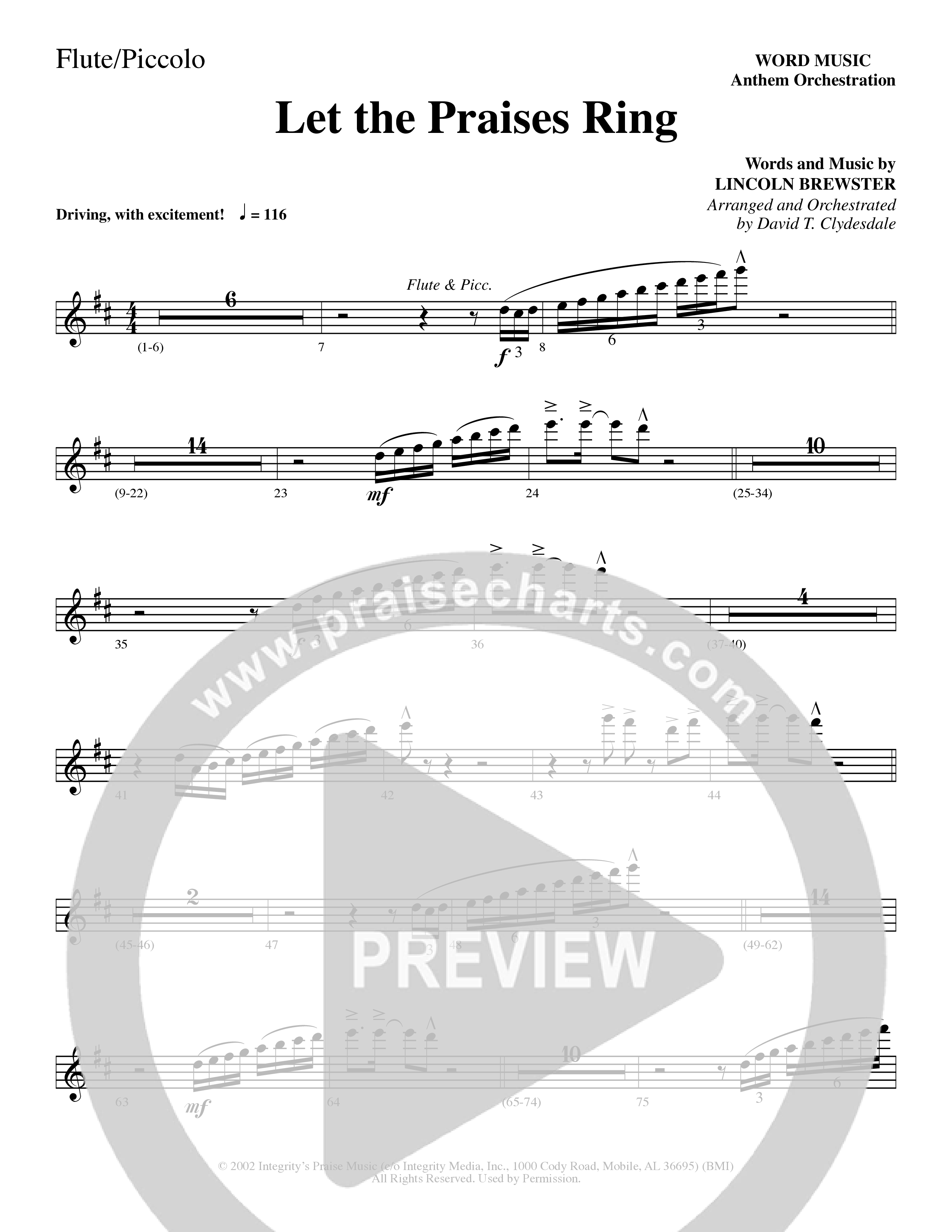 Let The Praises Ring (Choral Anthem SATB) Flute (Word Music Choral / Arr. David T. Clydesdale)