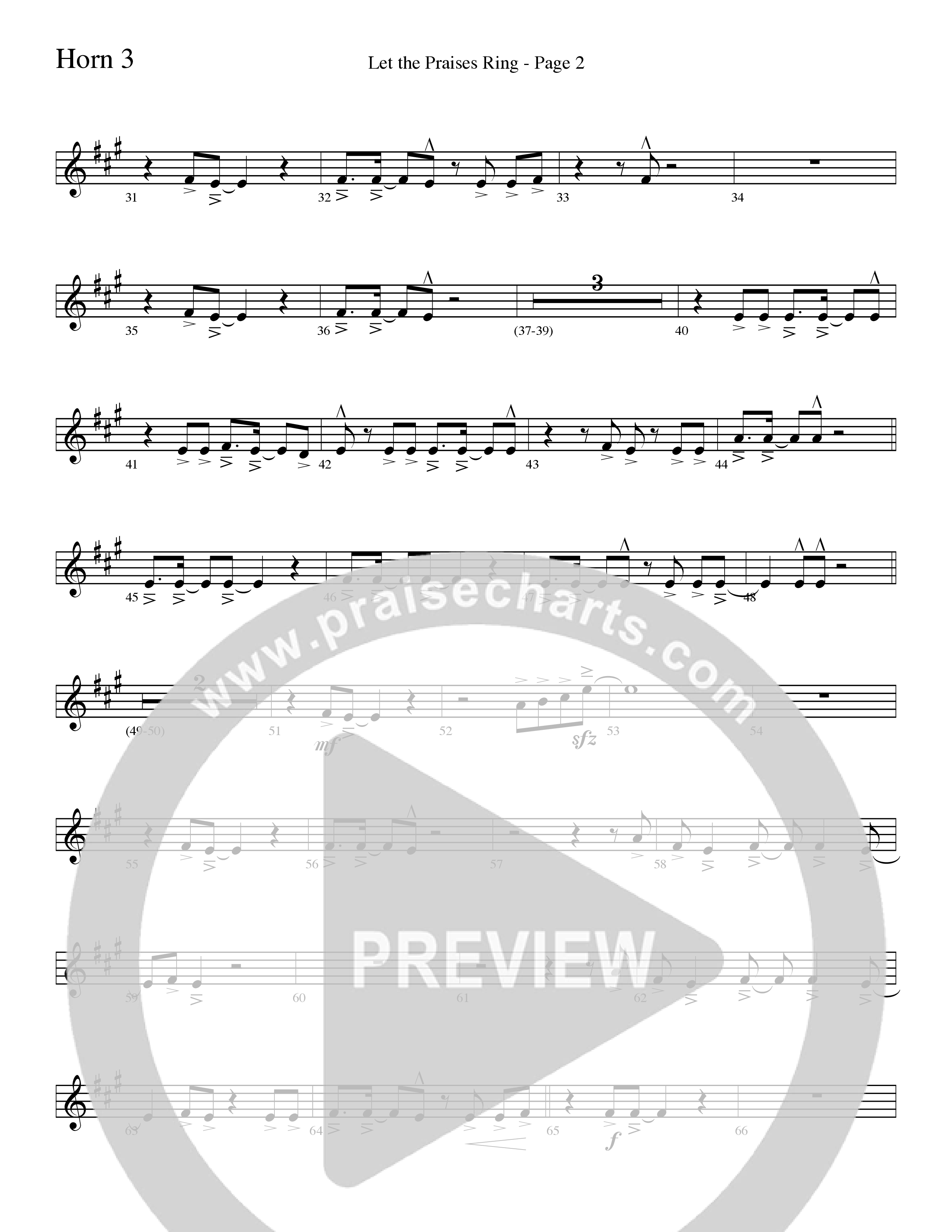 Let The Praises Ring (Choral Anthem SATB) French Horn 3 (Word Music Choral / Arr. David T. Clydesdale)