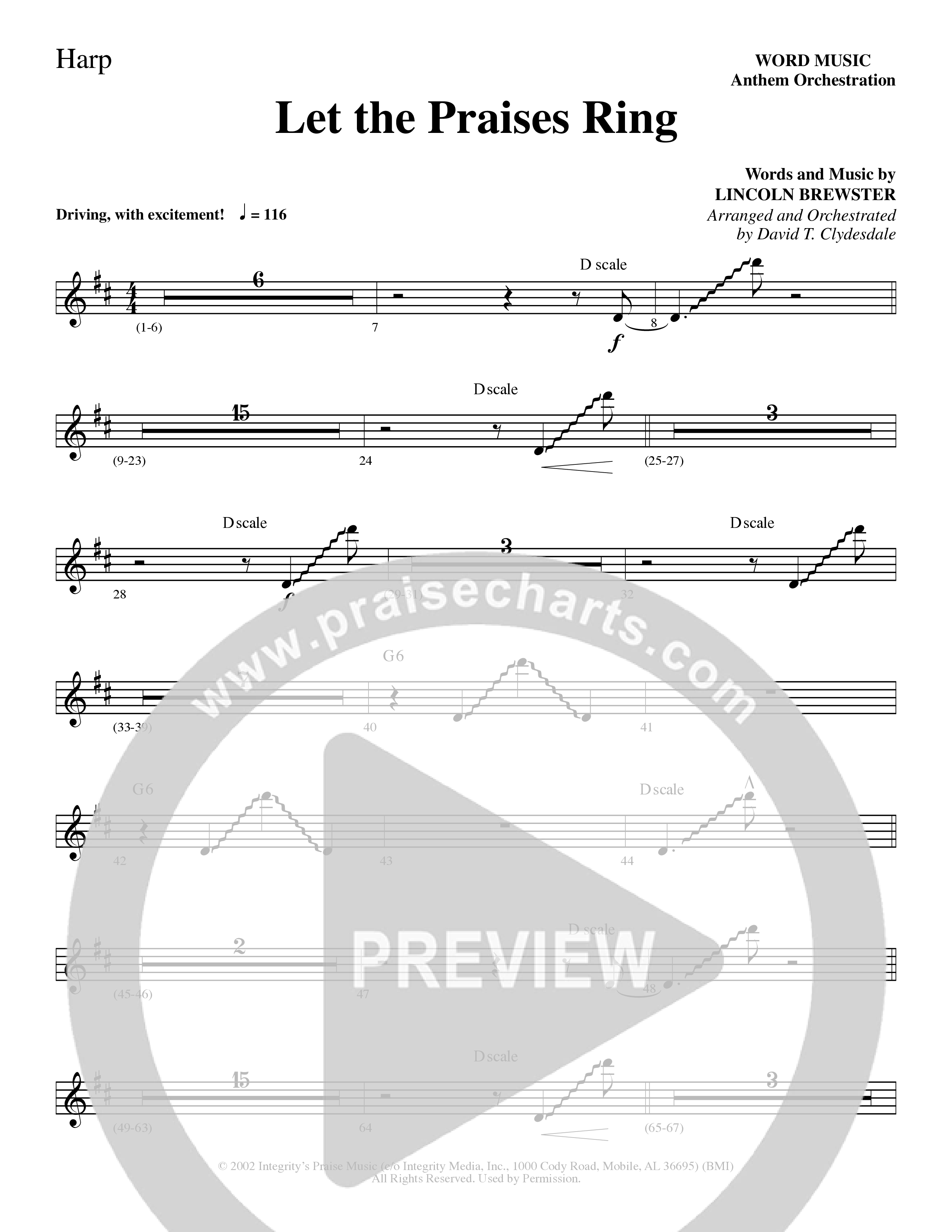 Let The Praises Ring (Choral Anthem SATB) Harp (Word Music Choral / Arr. David T. Clydesdale)