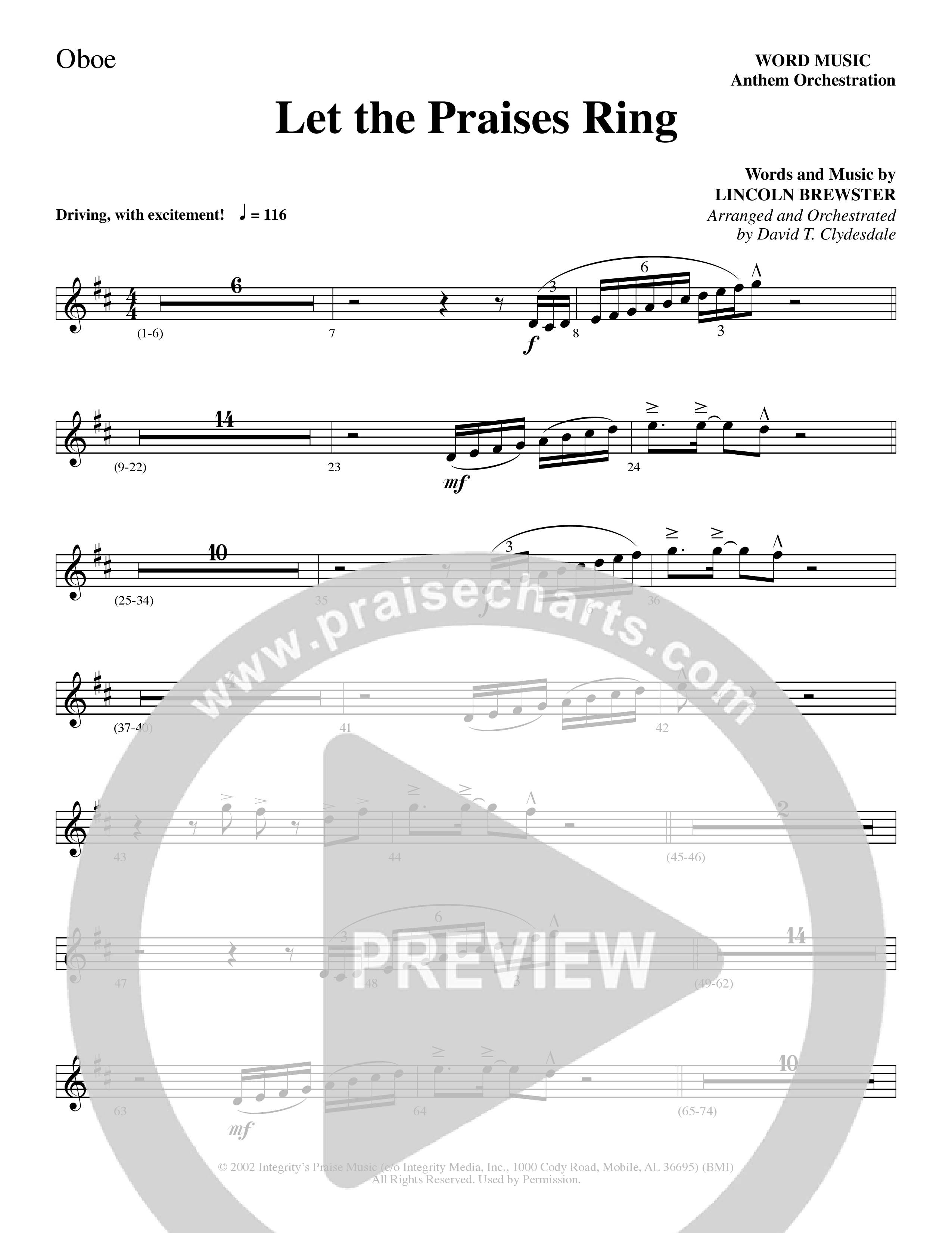 Let The Praises Ring (Choral Anthem SATB) Oboe (Word Music Choral / Arr. David T. Clydesdale)