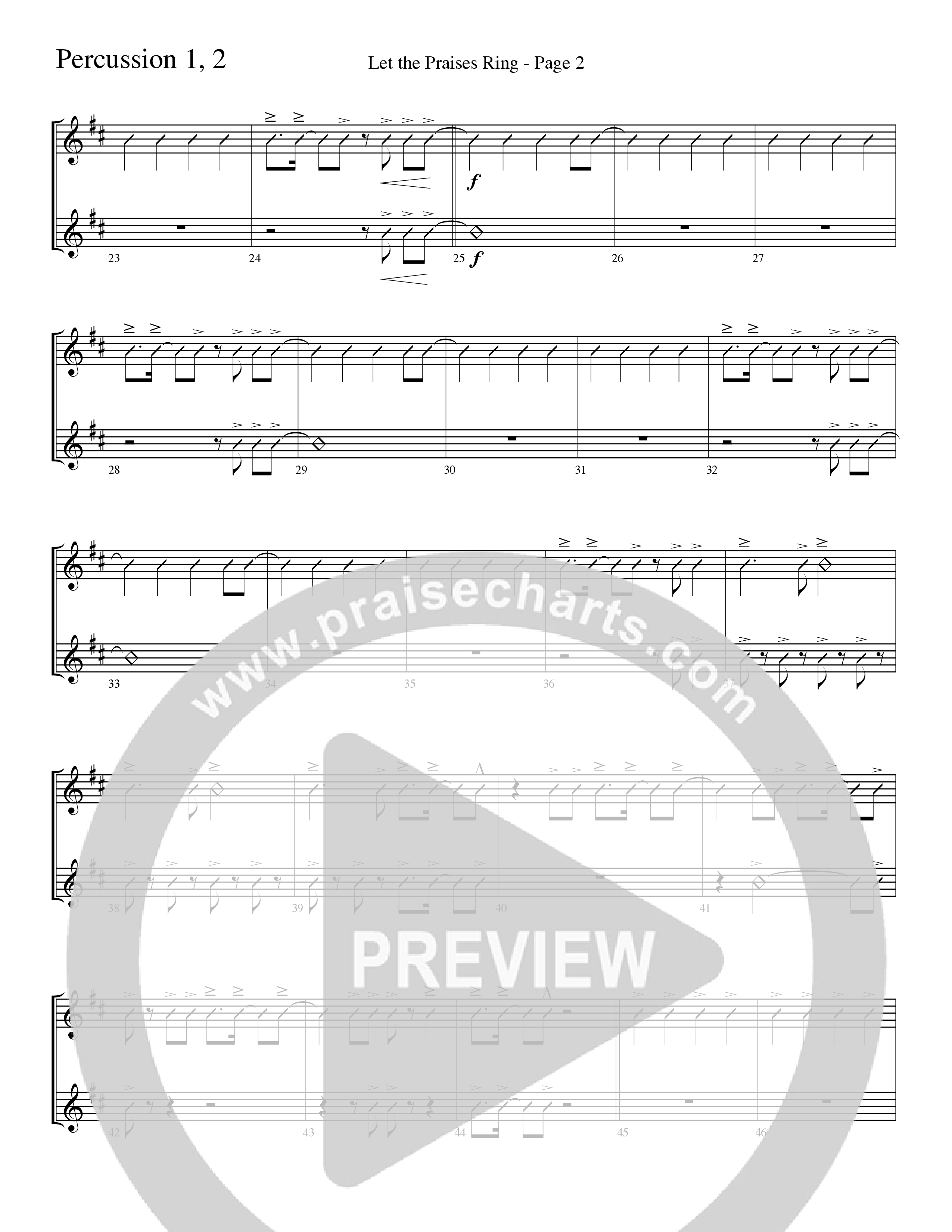 Let The Praises Ring (Choral Anthem SATB) Percussion (Word Music Choral / Arr. David T. Clydesdale)