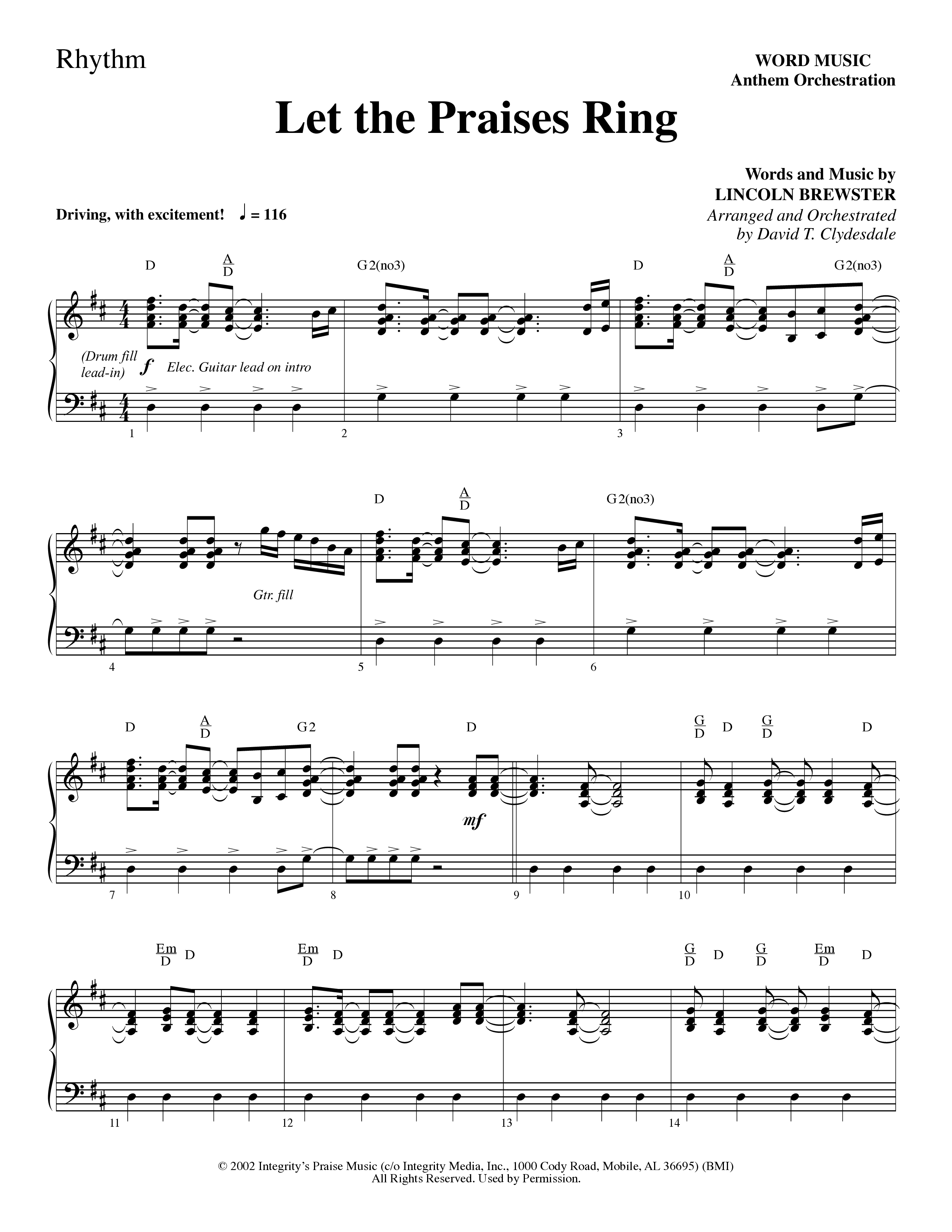 Let The Praises Ring (Choral Anthem SATB) Rhythm Chart (Word Music Choral / Arr. David T. Clydesdale)