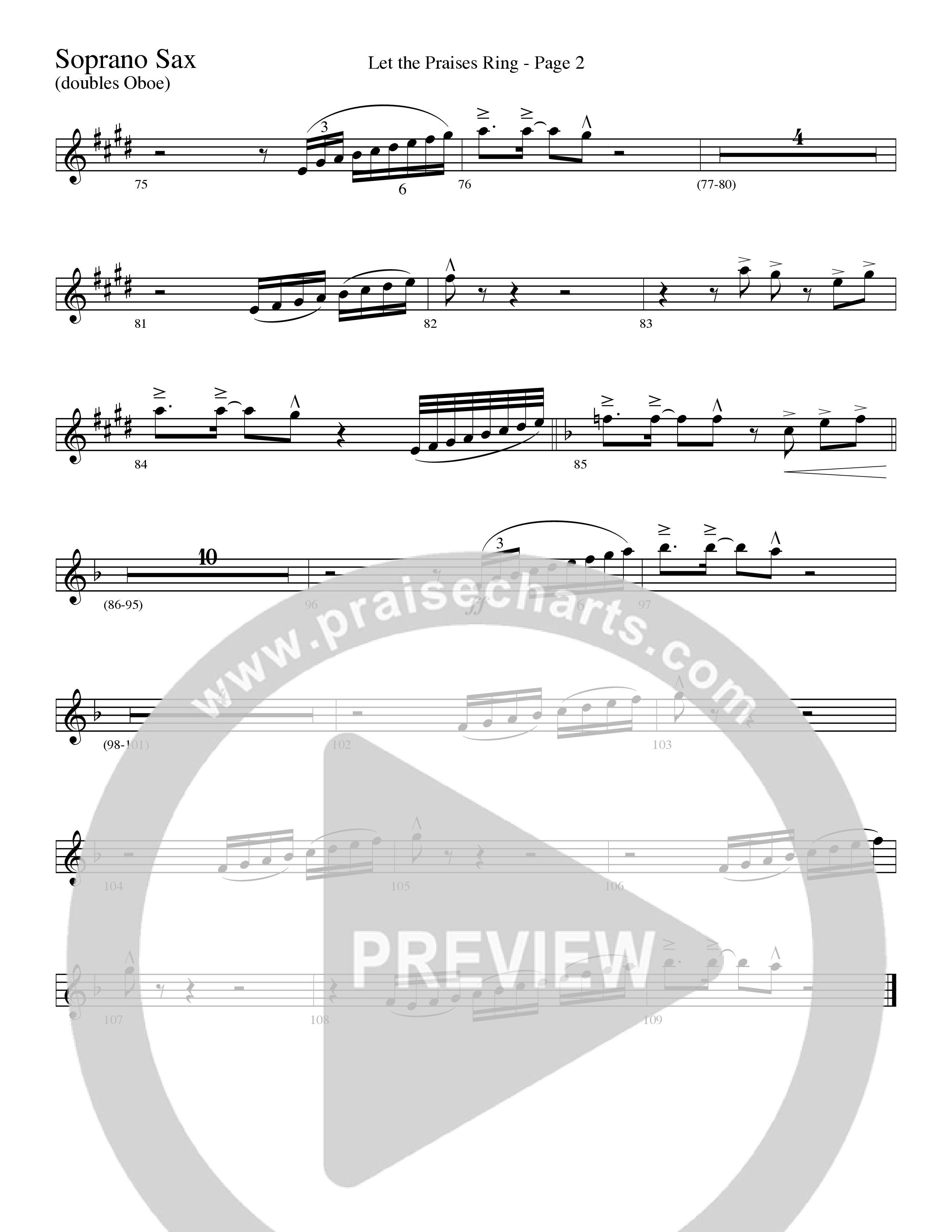 Let The Praises Ring (Choral Anthem SATB) Soprano Sax (Word Music Choral / Arr. David T. Clydesdale)