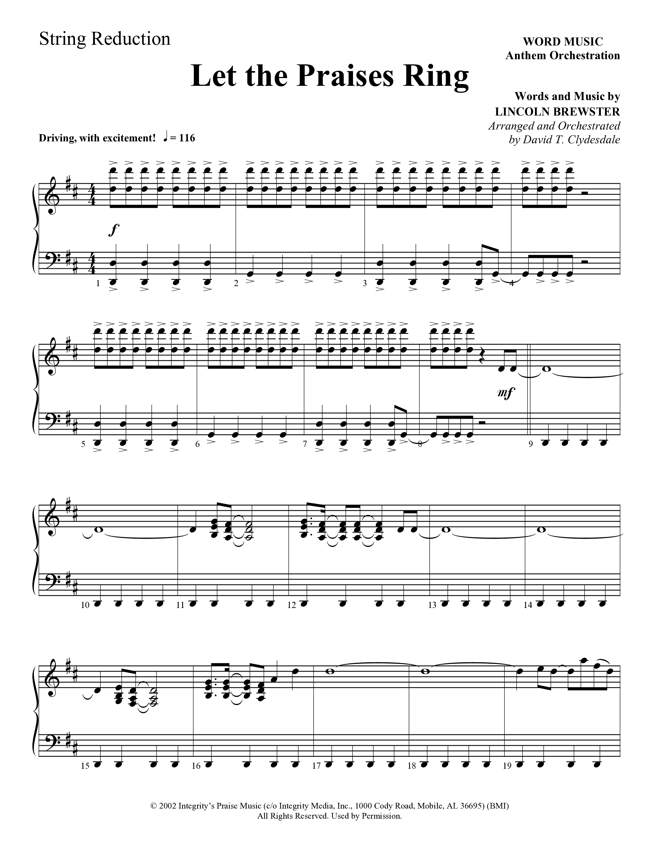 Let The Praises Ring (Choral Anthem SATB) String Reduction (Word Music Choral / Arr. David T. Clydesdale)