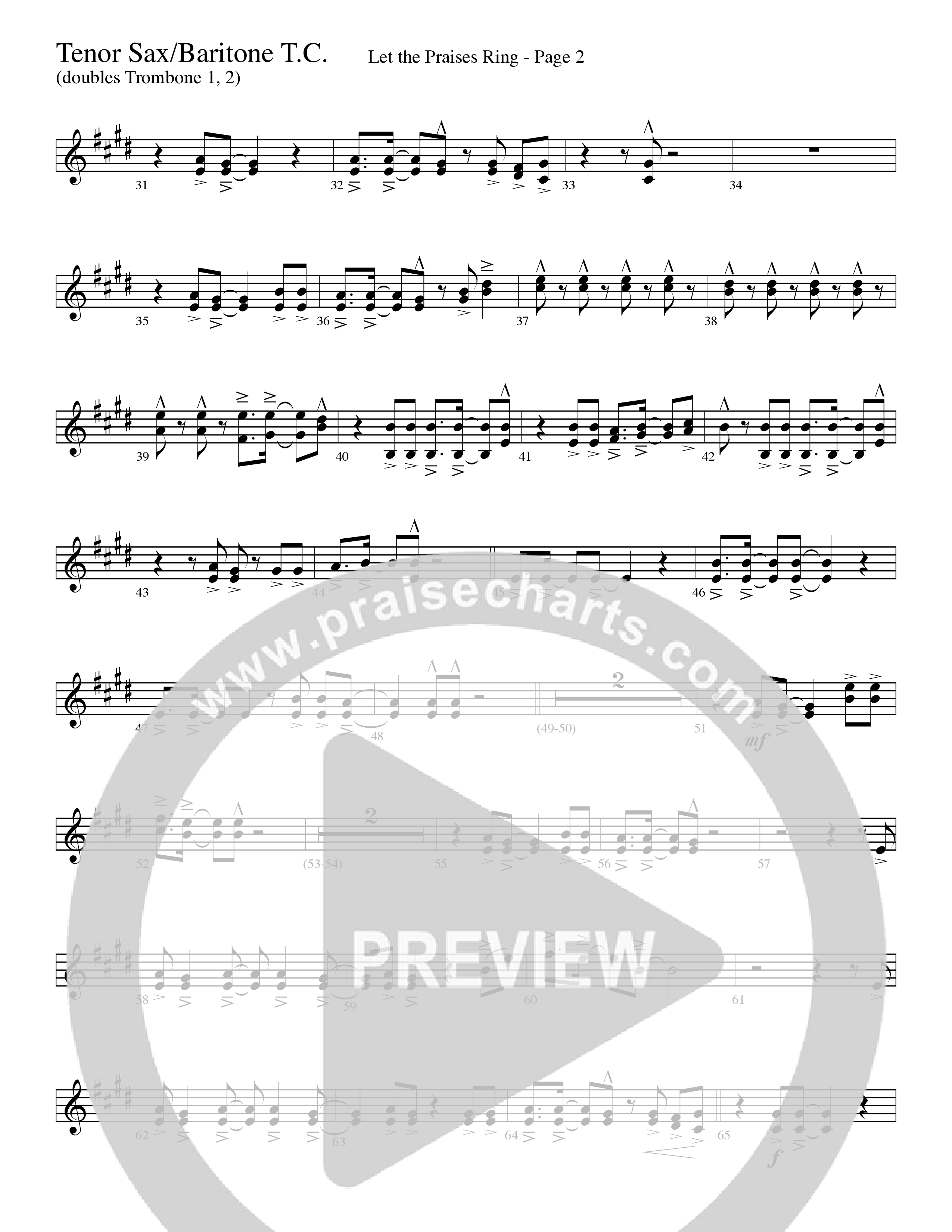 Let The Praises Ring (Choral Anthem SATB) Tenor Sax/Baritone T.C. (Word Music Choral / Arr. David T. Clydesdale)