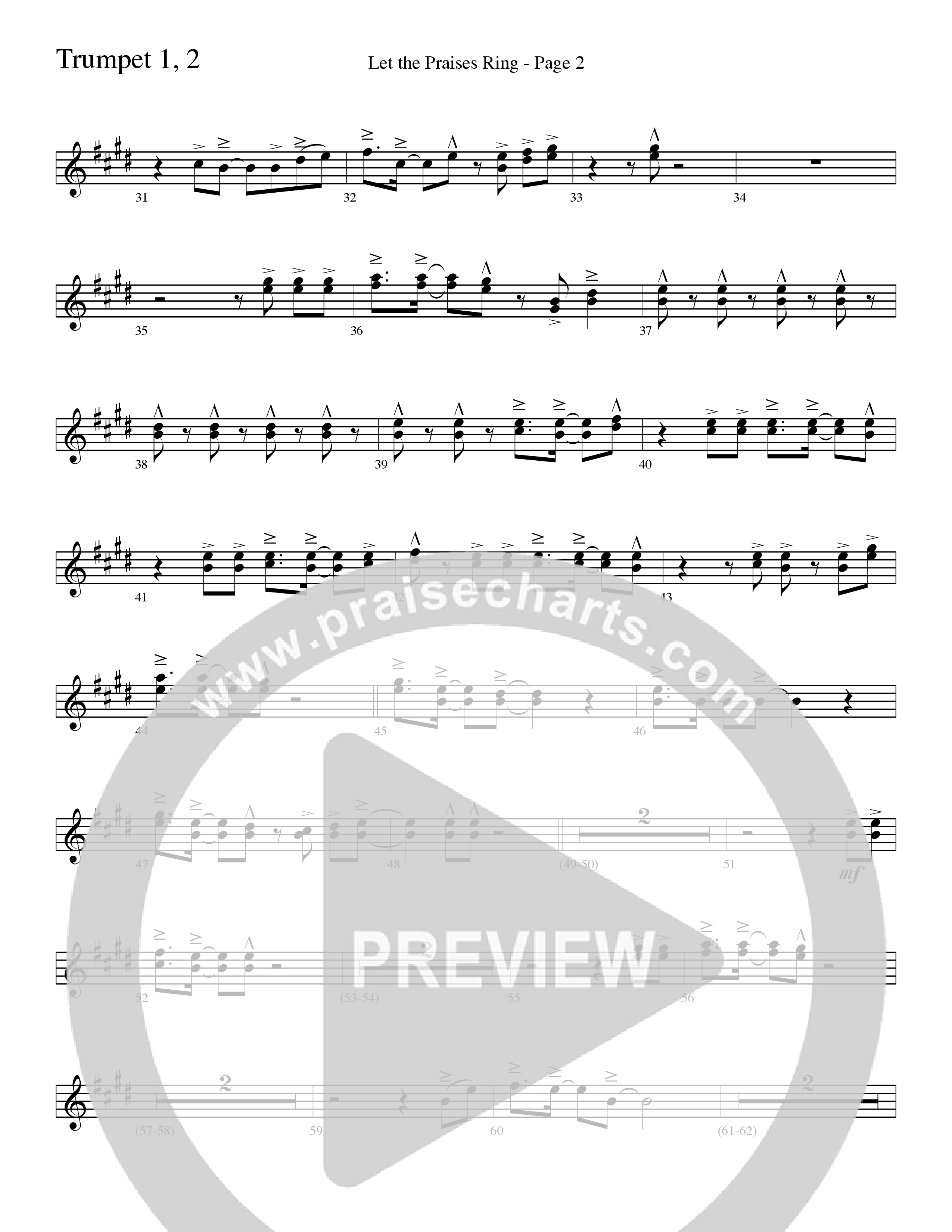 Let The Praises Ring (Choral Anthem SATB) Trumpet 1,2 (Word Music Choral / Arr. David T. Clydesdale)