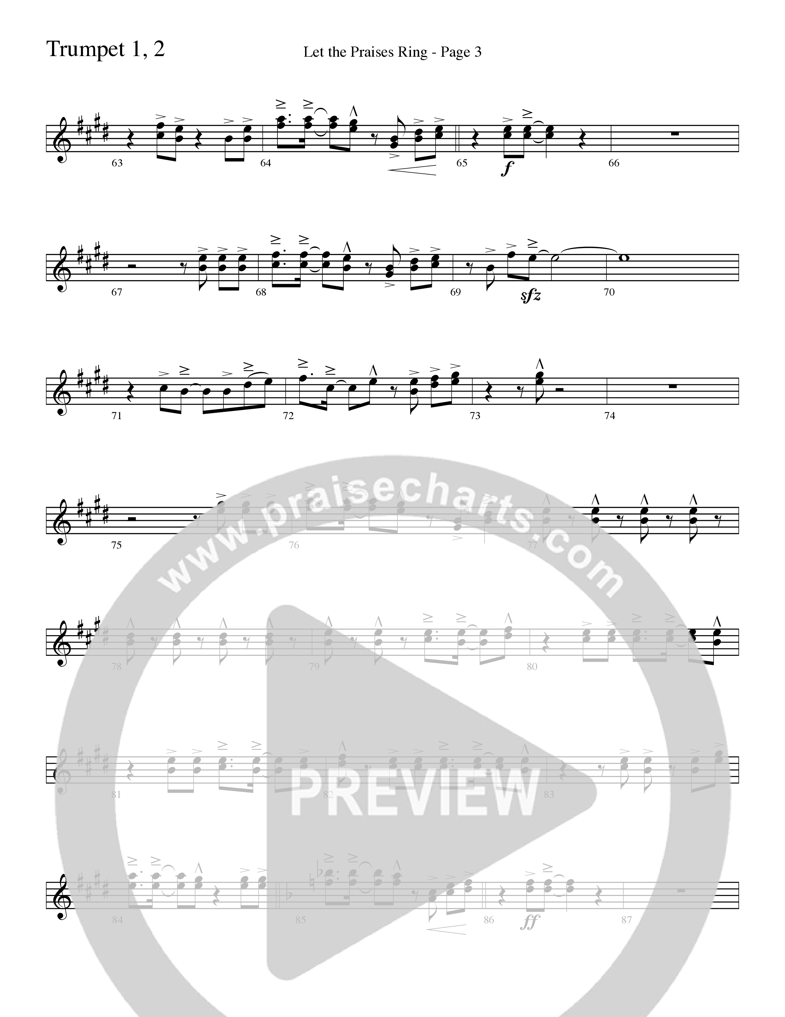 Let The Praises Ring (Choral Anthem SATB) Trumpet 1,2 (Word Music Choral / Arr. David T. Clydesdale)
