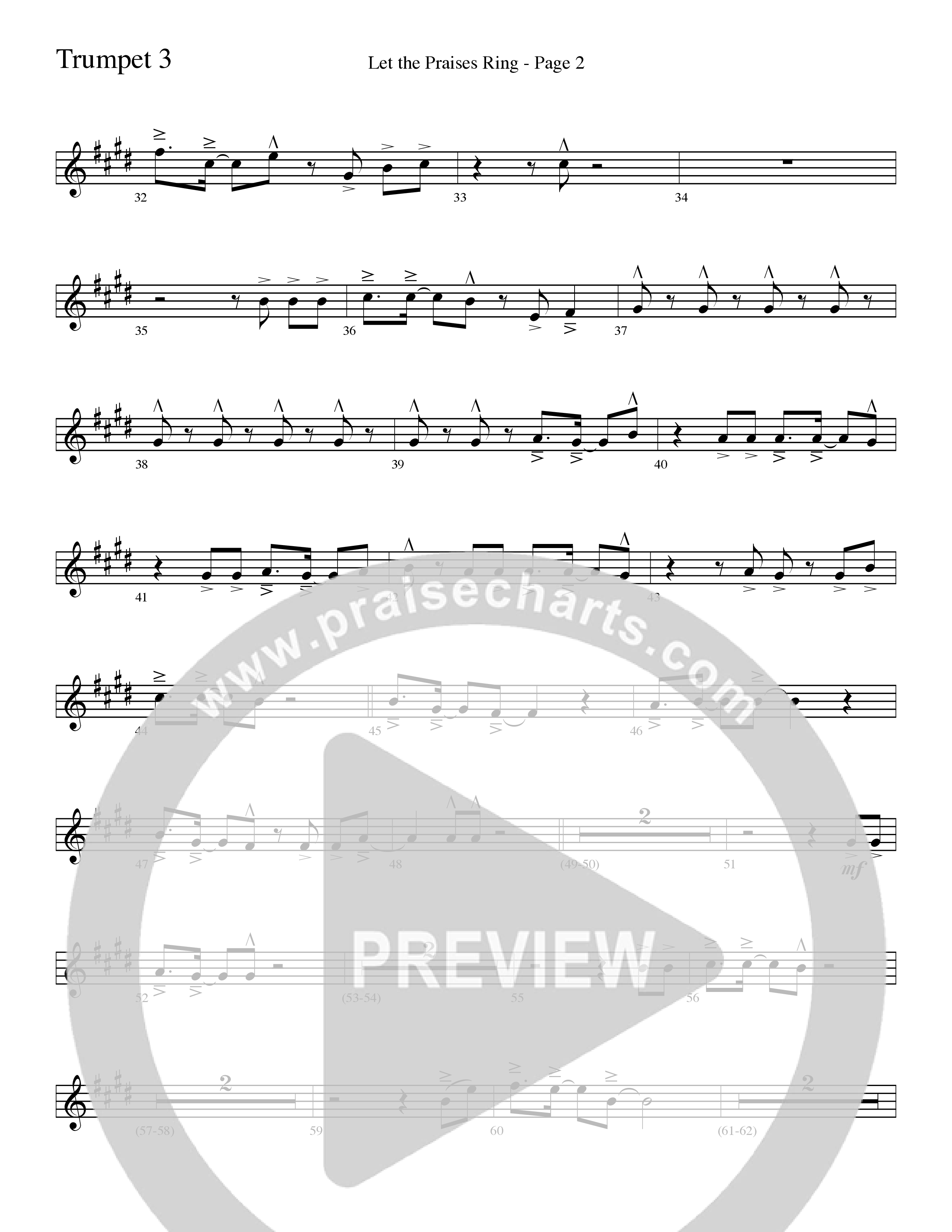 Let The Praises Ring (Choral Anthem SATB) Trumpet 3 (Word Music Choral / Arr. David T. Clydesdale)