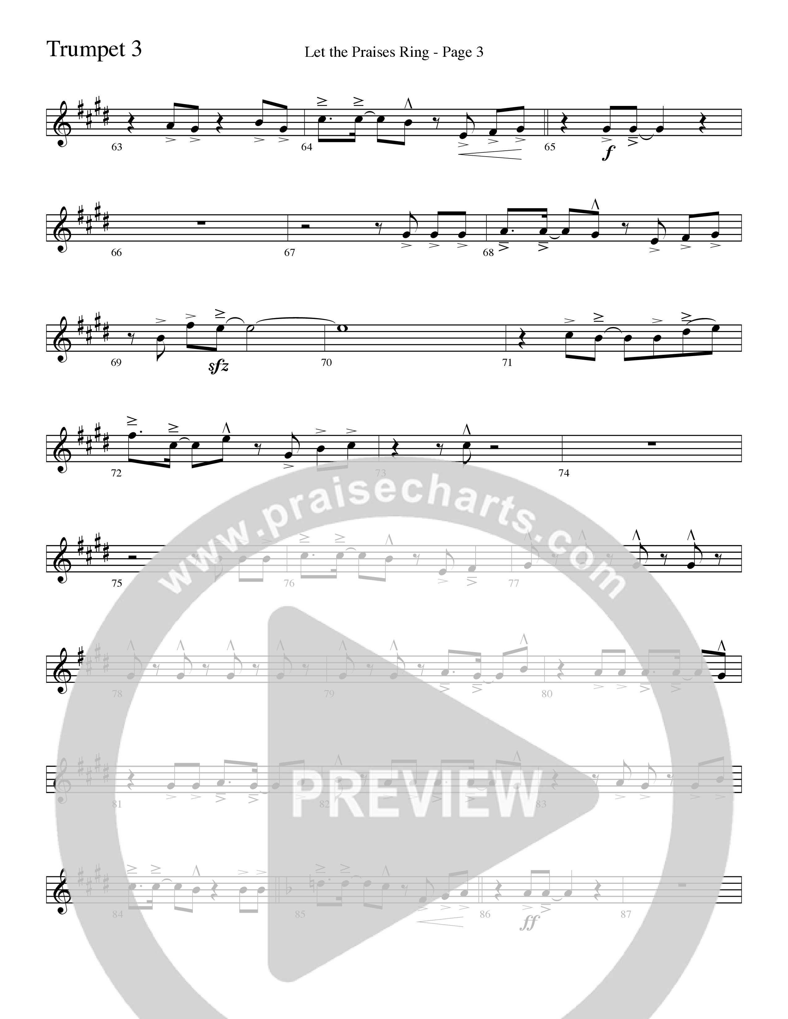 Let The Praises Ring (Choral Anthem SATB) Trumpet 3 (Word Music Choral / Arr. David T. Clydesdale)
