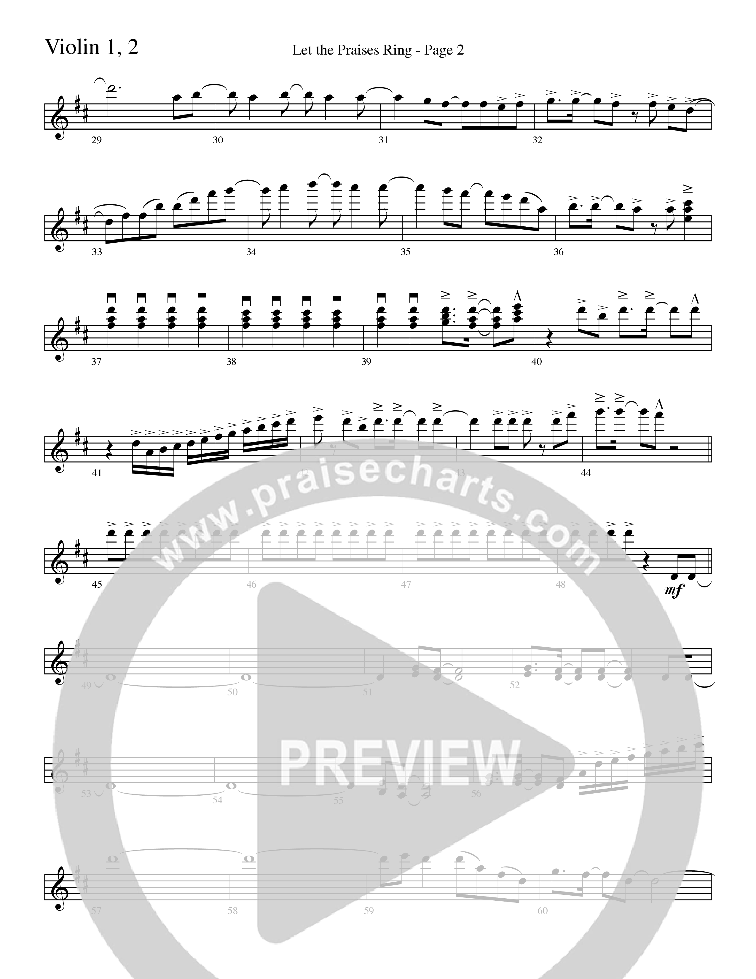Let The Praises Ring (Choral Anthem SATB) Violin 1/2 (Word Music Choral / Arr. David T. Clydesdale)
