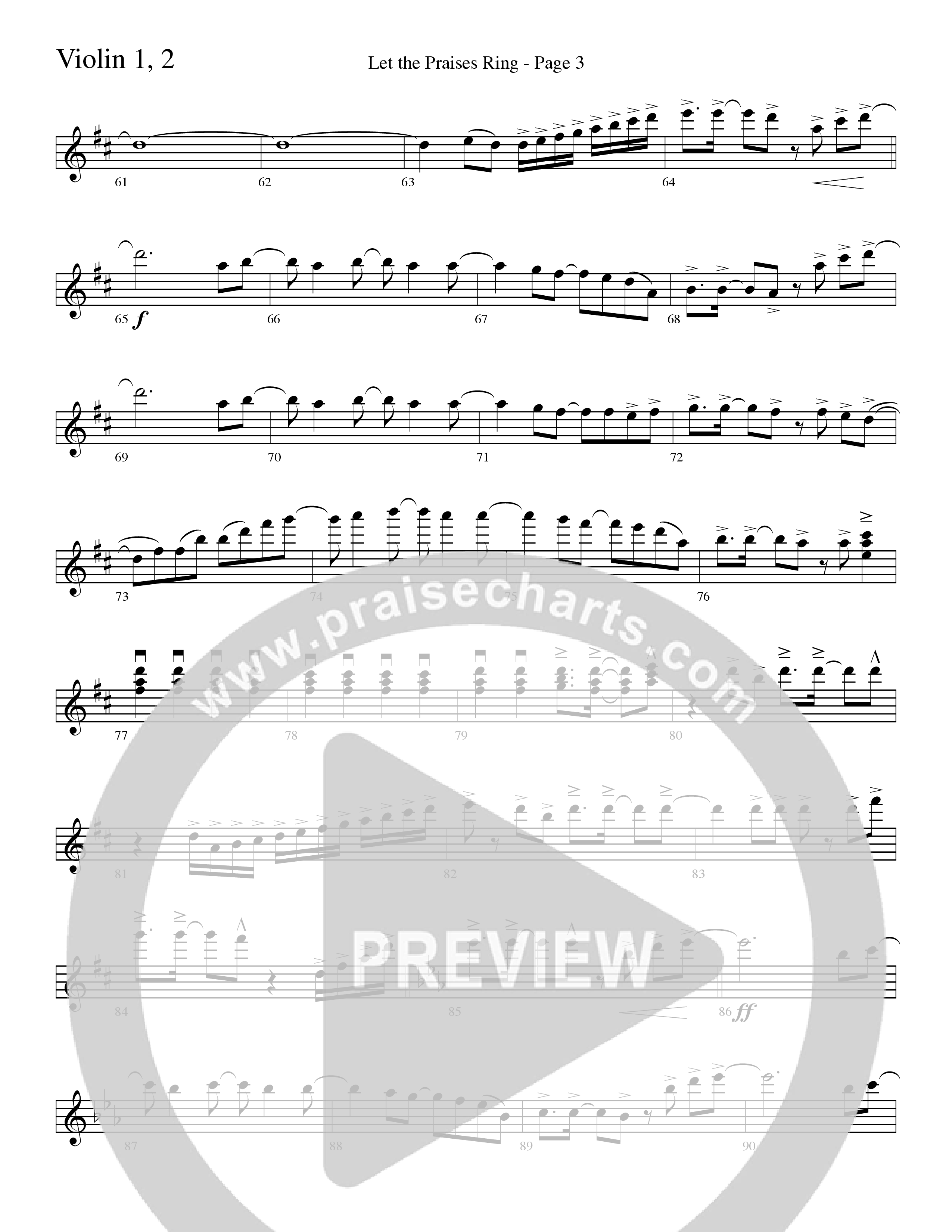 Let The Praises Ring (Choral Anthem SATB) Violin 1/2 (Word Music Choral / Arr. David T. Clydesdale)