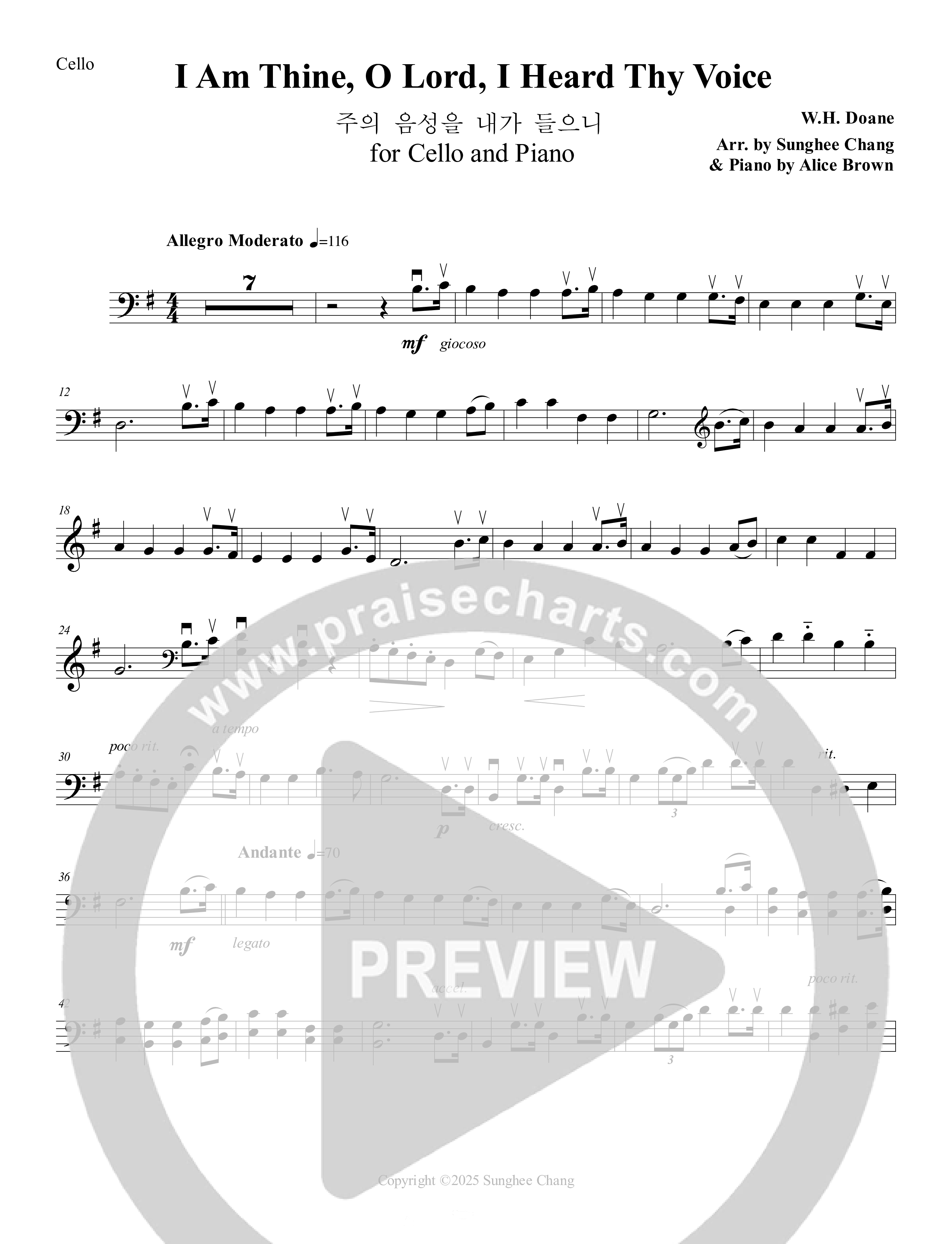 I Am Thine O Lord I Heard Thy Voice (Instrumental) Cello (Ezria)