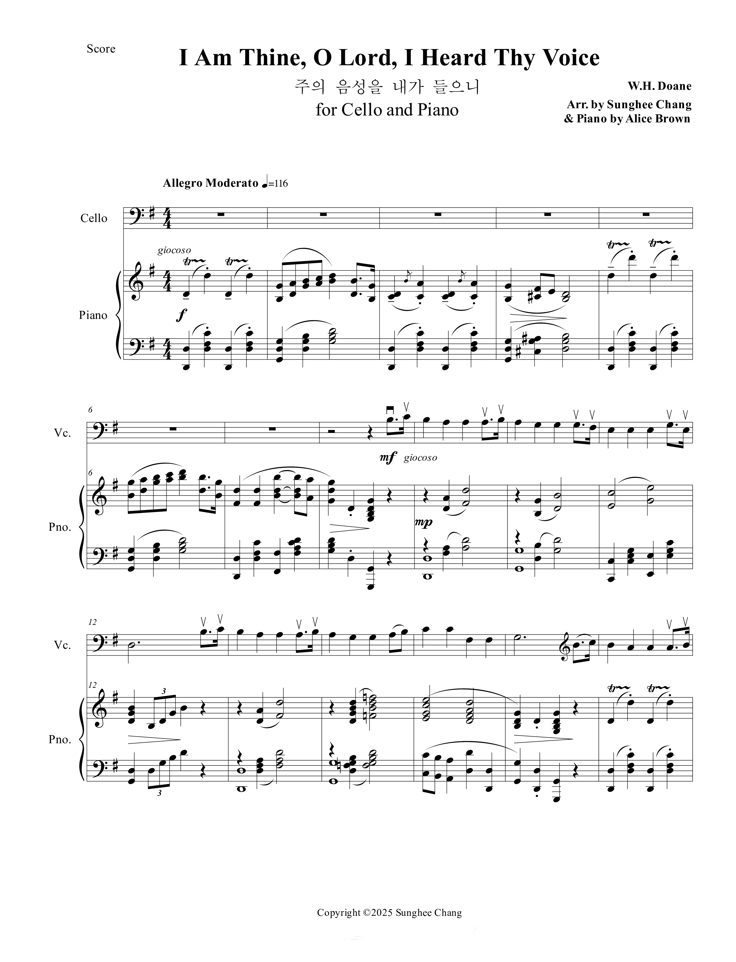 I Am Thine O Lord I Heard Thy Voice (Instrumental) Cello/Piano (Ezria)