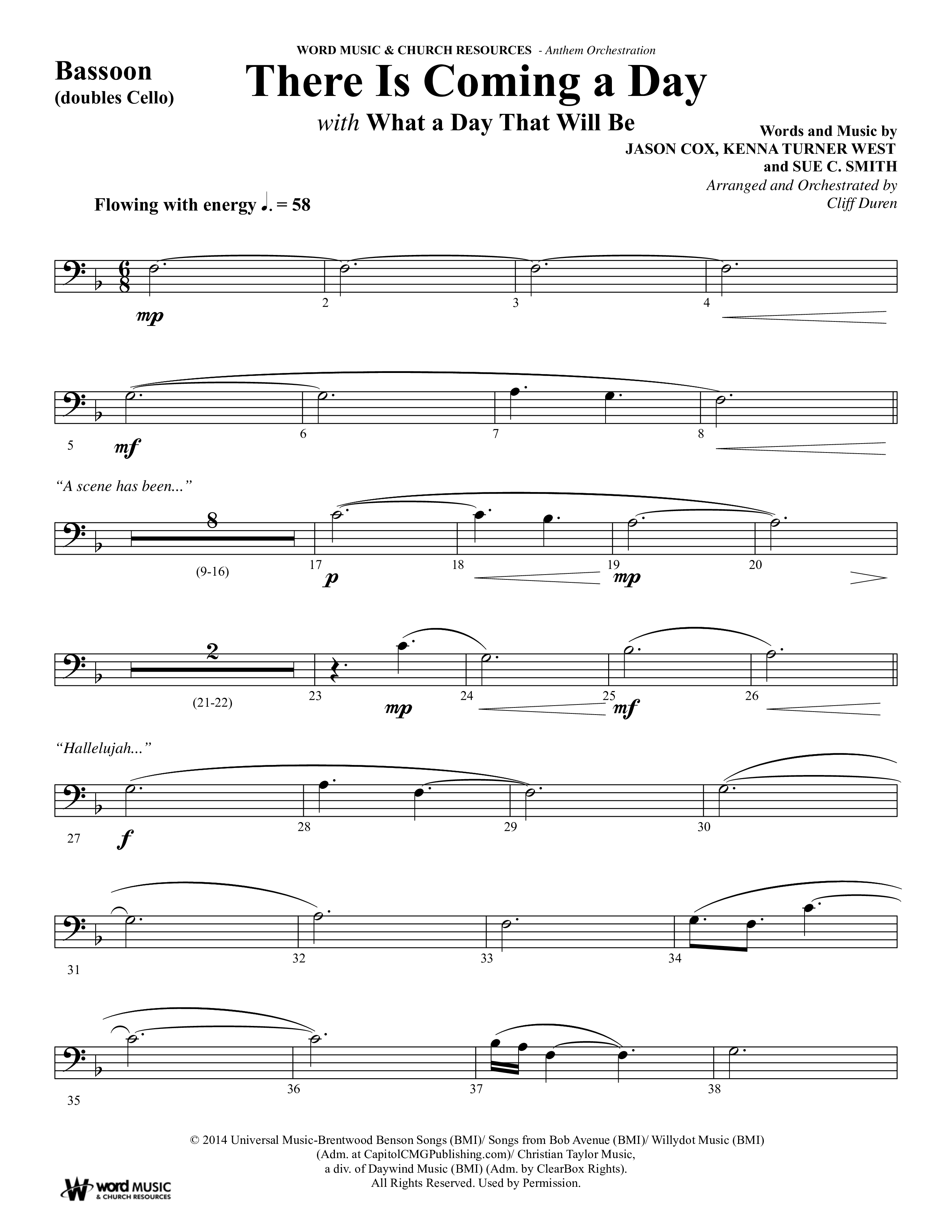 There Is Coming A Day (with What A Day That Shall Be) (Choral Anthem SATB) Bassoon (Word Music Choral / Arr. Cliff Duren)