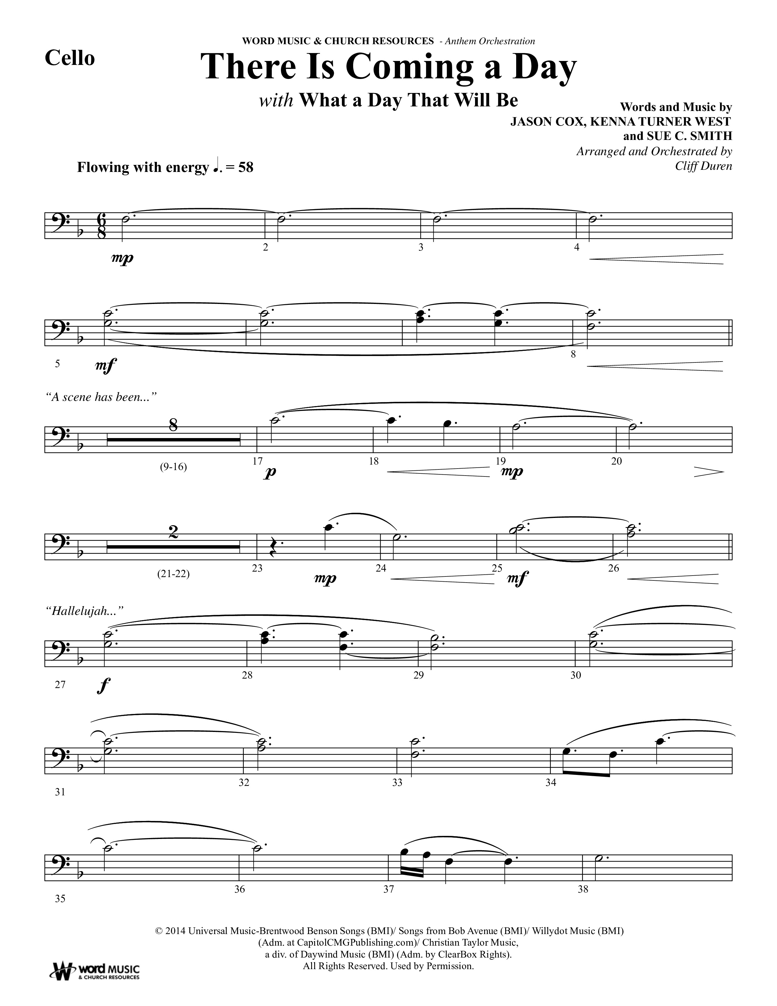 There Is Coming A Day (with What A Day That Shall Be) (Choral Anthem SATB) Cello (Word Music Choral / Arr. Cliff Duren)