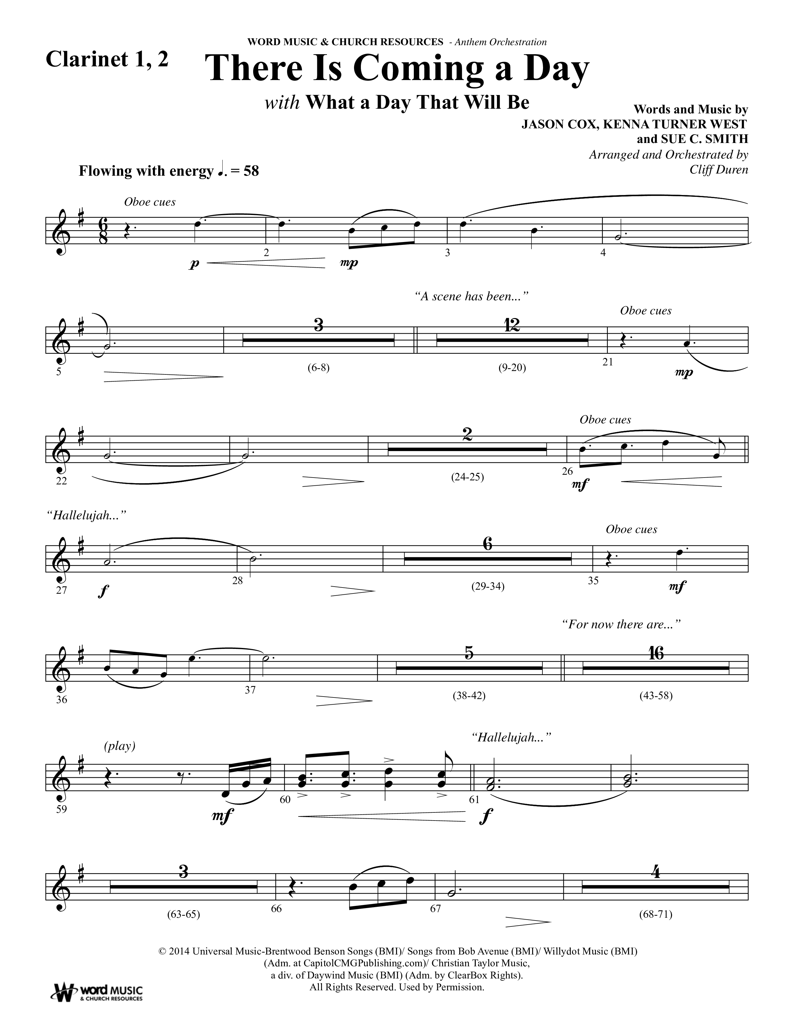 There Is Coming A Day (with What A Day That Shall Be) (Choral Anthem SATB) Clarinet 1/2 (Word Music Choral / Arr. Cliff Duren)