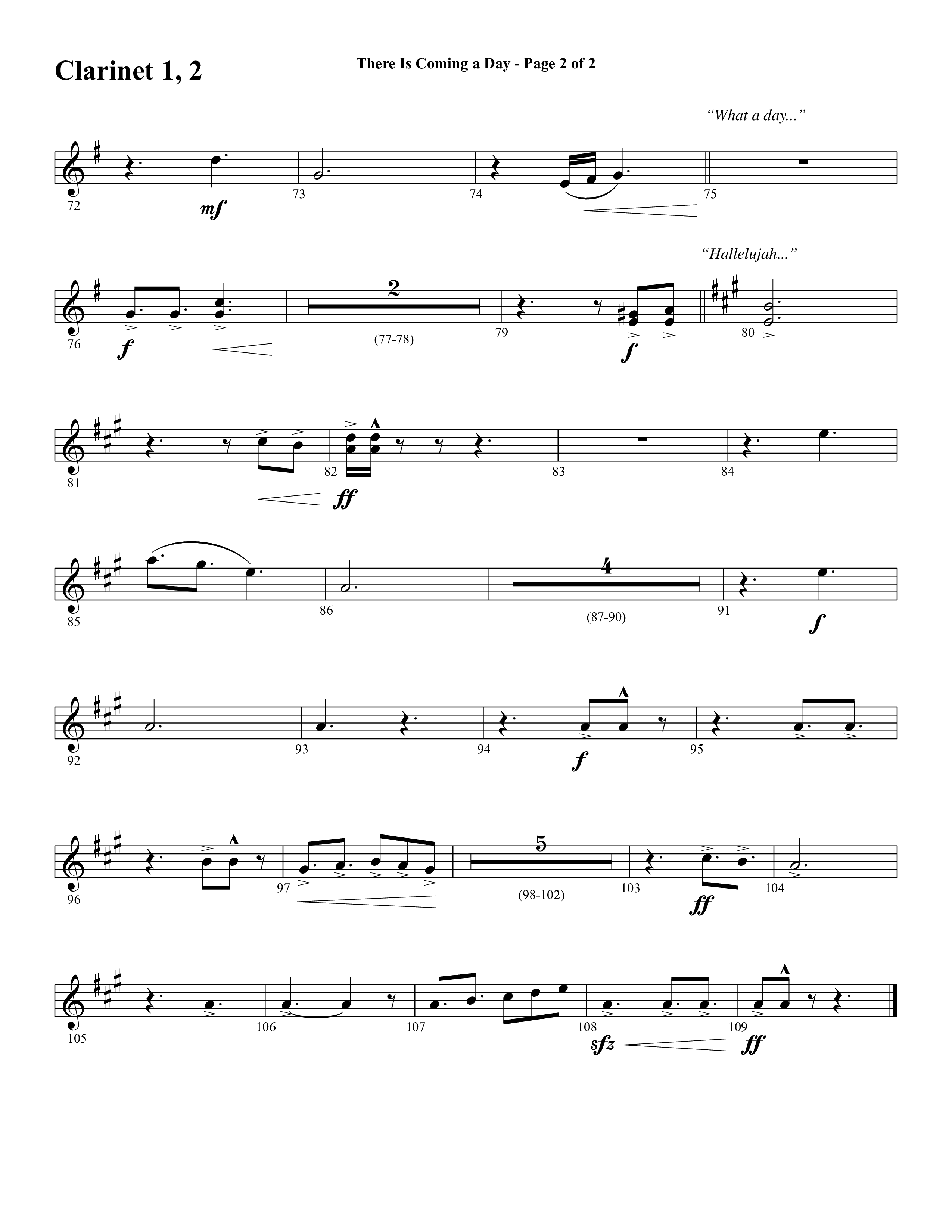 There Is Coming A Day (with What A Day That Shall Be) (Choral Anthem SATB) Clarinet 1/2 (Word Music Choral / Arr. Cliff Duren)