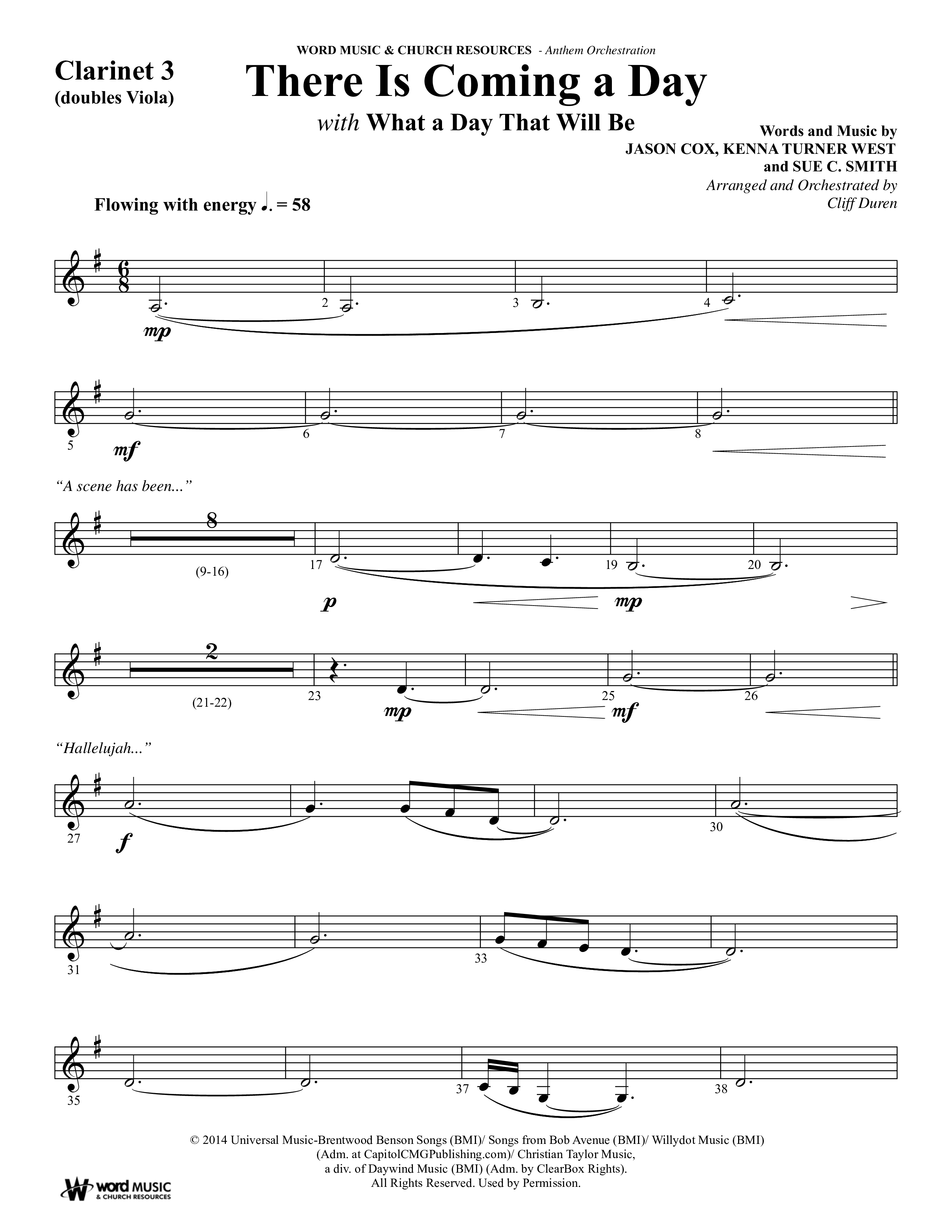 There Is Coming A Day (with What A Day That Shall Be) (Choral Anthem SATB) Clarinet 3 (Word Music Choral / Arr. Cliff Duren)