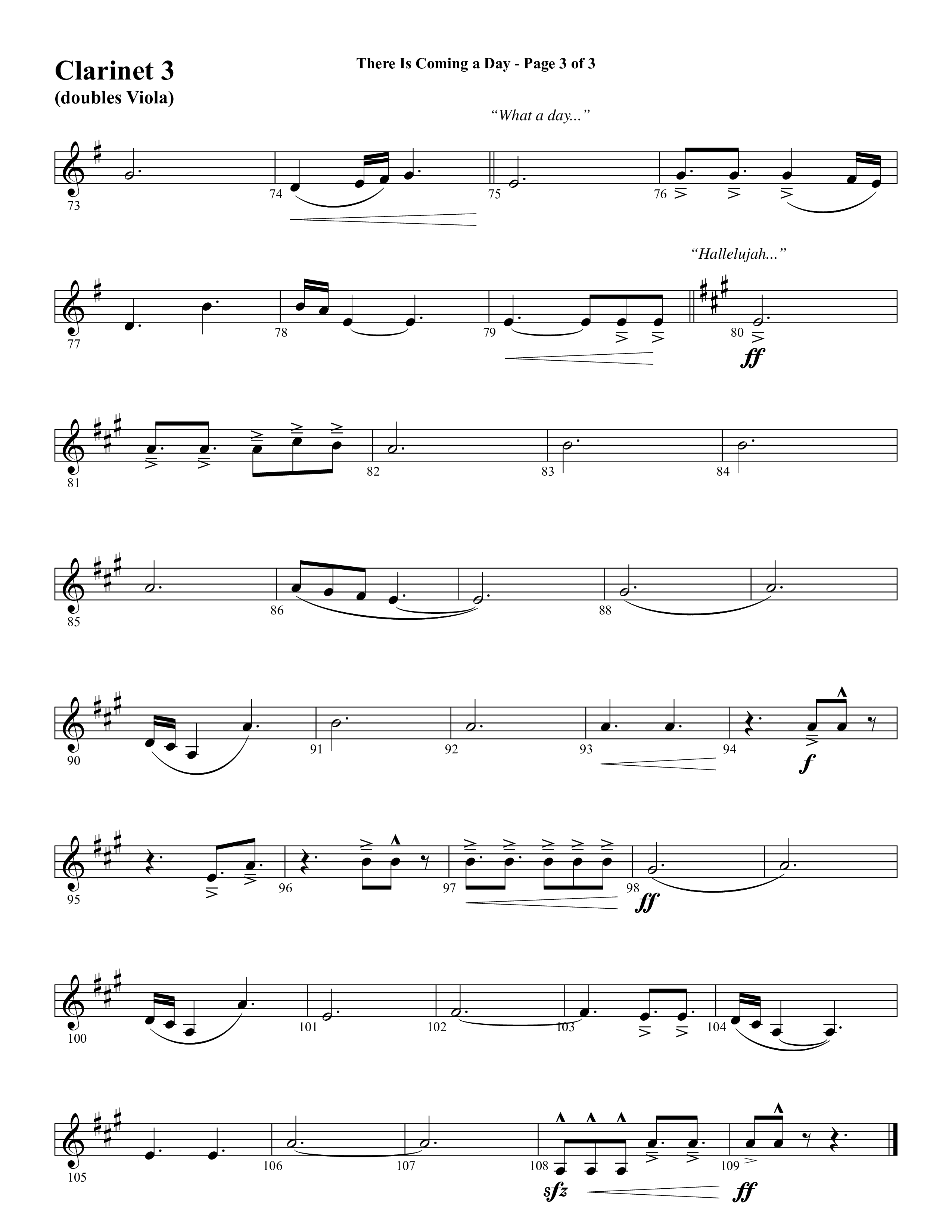 There Is Coming A Day (with What A Day That Shall Be) (Choral Anthem SATB) Clarinet 3 (Word Music Choral / Arr. Cliff Duren)