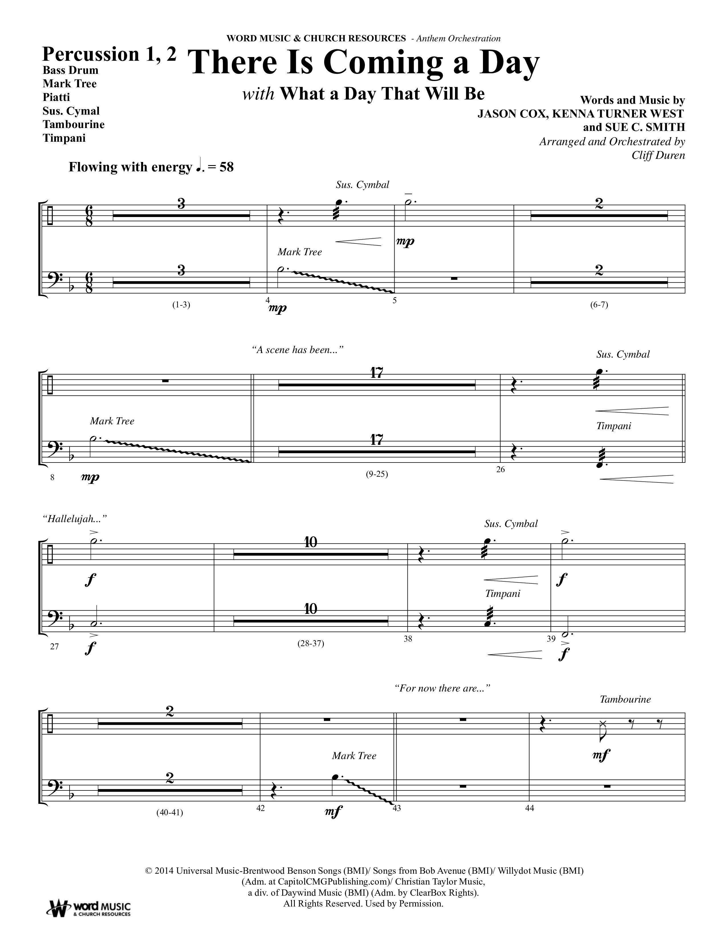 There Is Coming A Day (with What A Day That Shall Be) (Choral Anthem SATB) Percussion 1/2 (Word Music Choral / Arr. Cliff Duren)