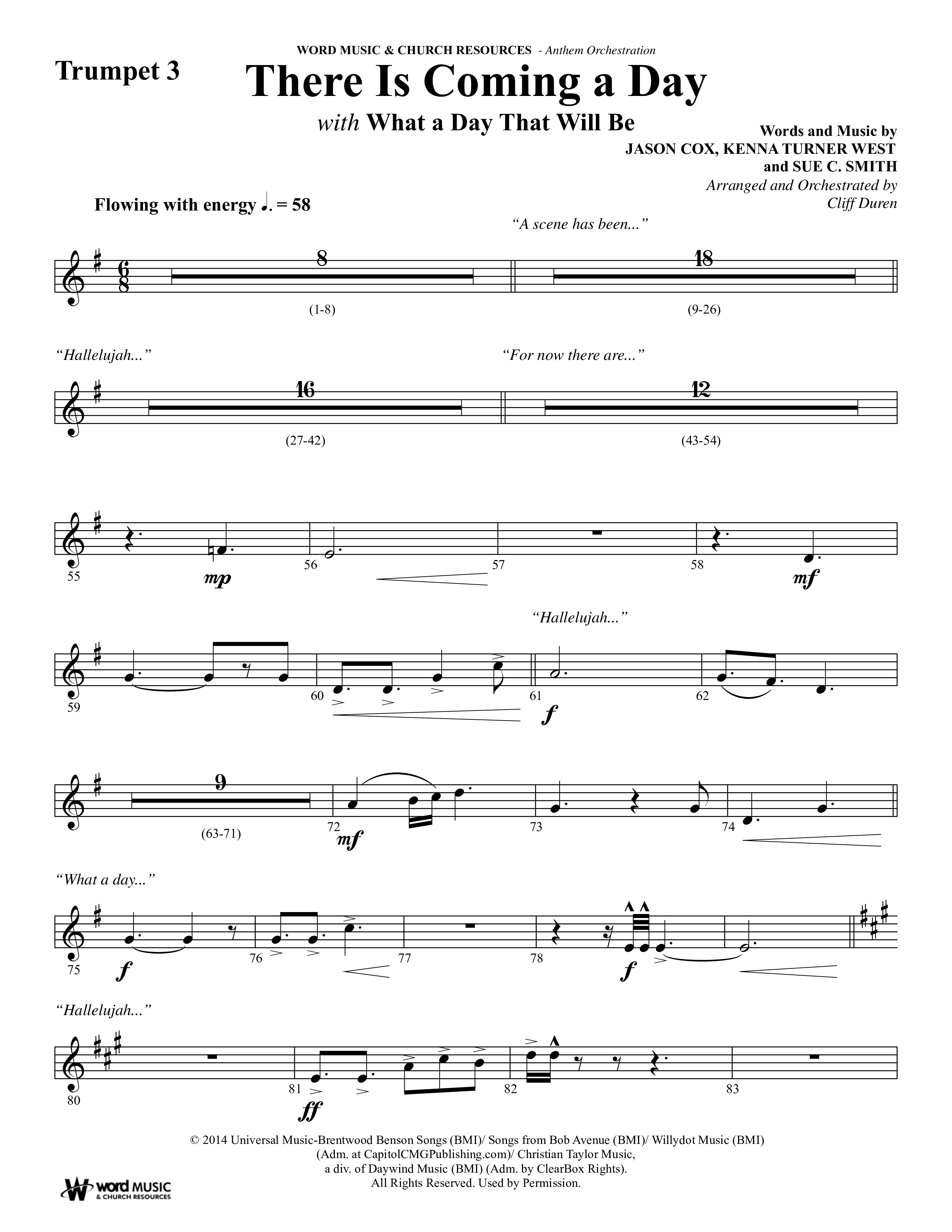 There Is Coming A Day (with What A Day That Shall Be) (Choral Anthem SATB) Trumpet 3 (Word Music Choral / Arr. Cliff Duren)