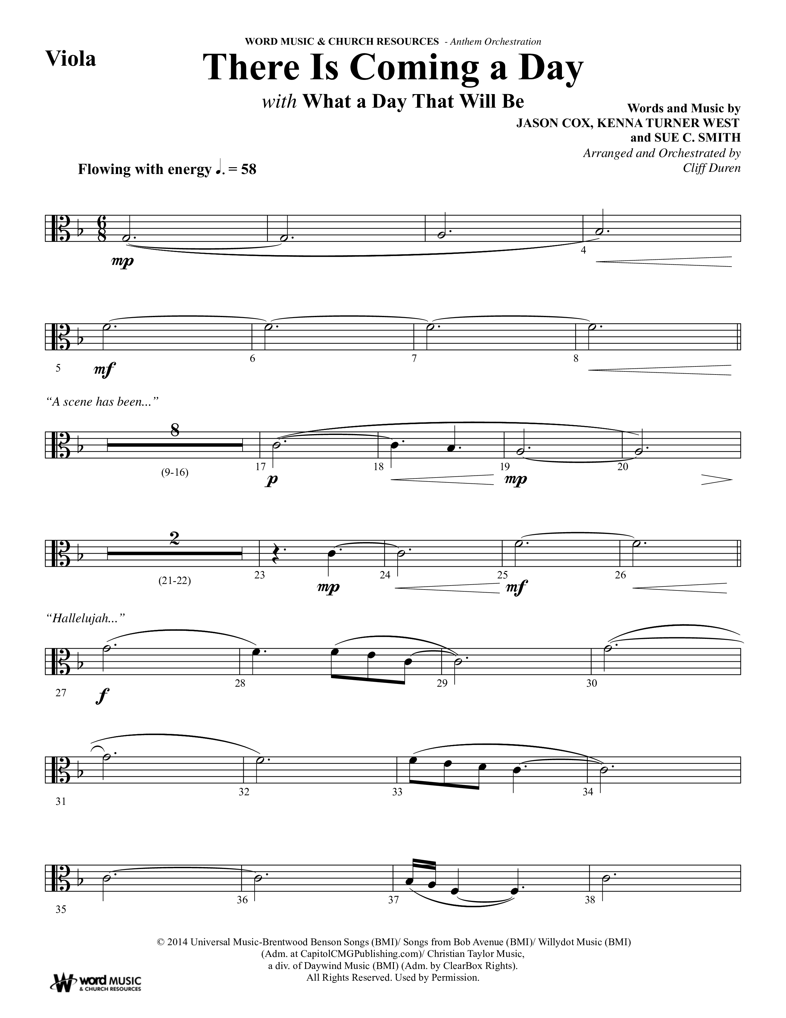 There Is Coming A Day (with What A Day That Shall Be) (Choral Anthem SATB) Viola (Word Music Choral / Arr. Cliff Duren)