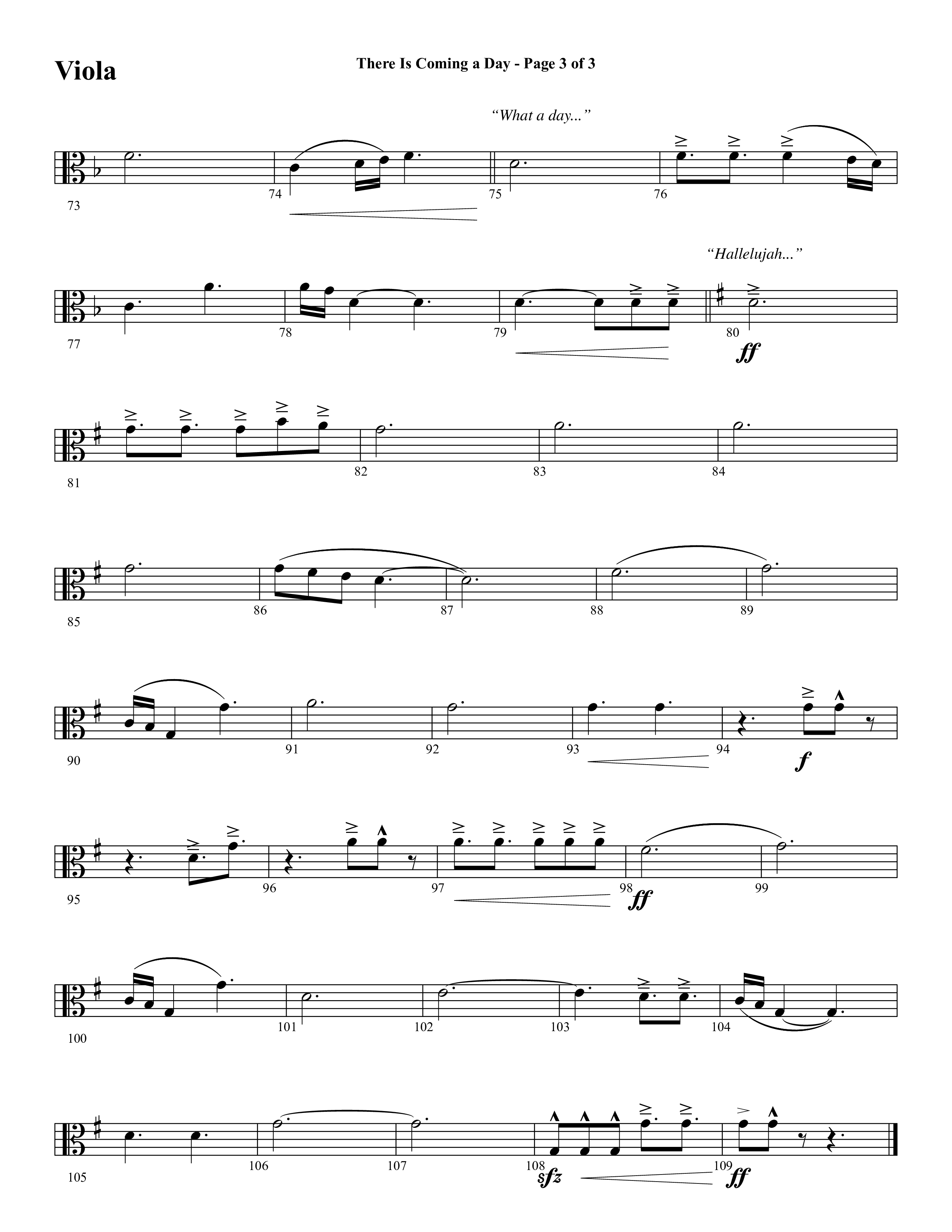 There Is Coming A Day (with What A Day That Shall Be) (Choral Anthem SATB) Viola (Word Music Choral / Arr. Cliff Duren)