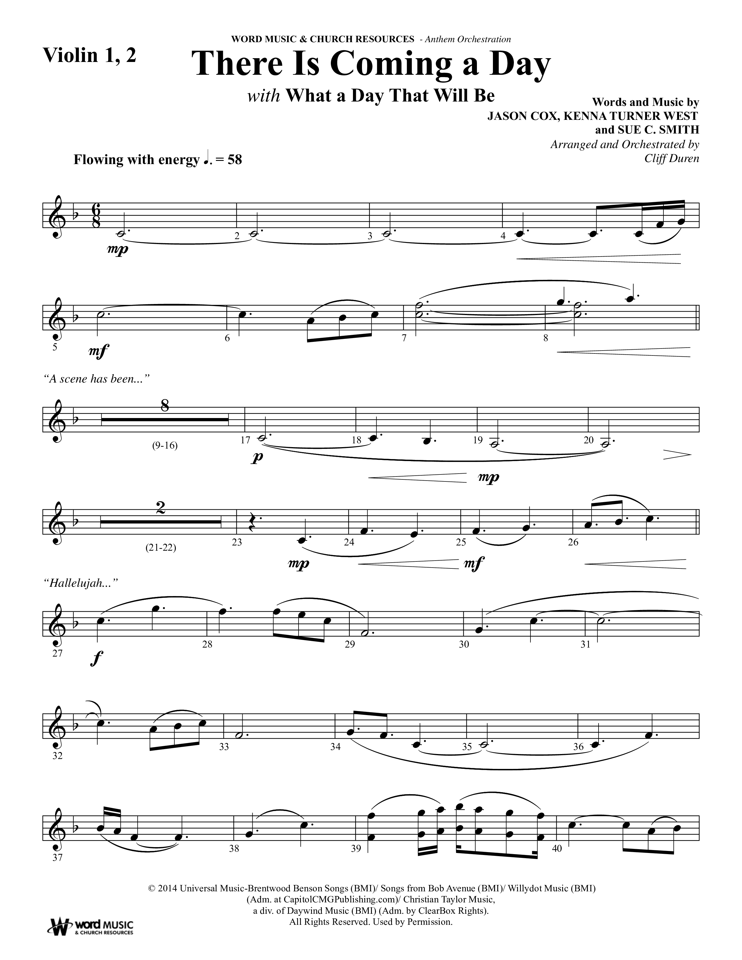 There Is Coming A Day (with What A Day That Shall Be) (Choral Anthem SATB) Violin 1/2 (Word Music Choral / Arr. Cliff Duren)