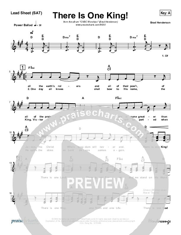 There Is One King Lead Sheet (SAT) (Brad Henderson)
