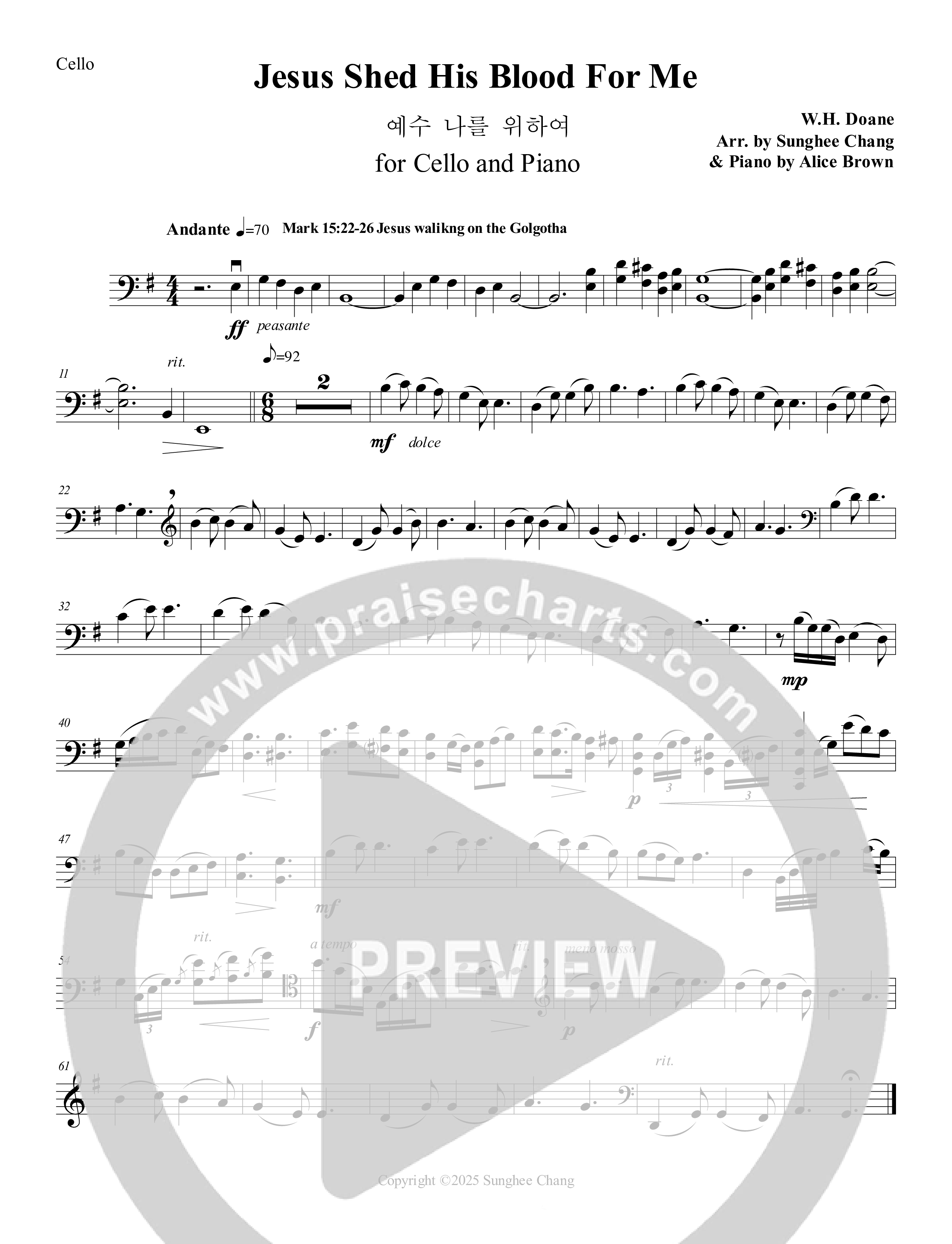 Jesus Shed His Blood For Me (Instrumental) Cello (Ezria)